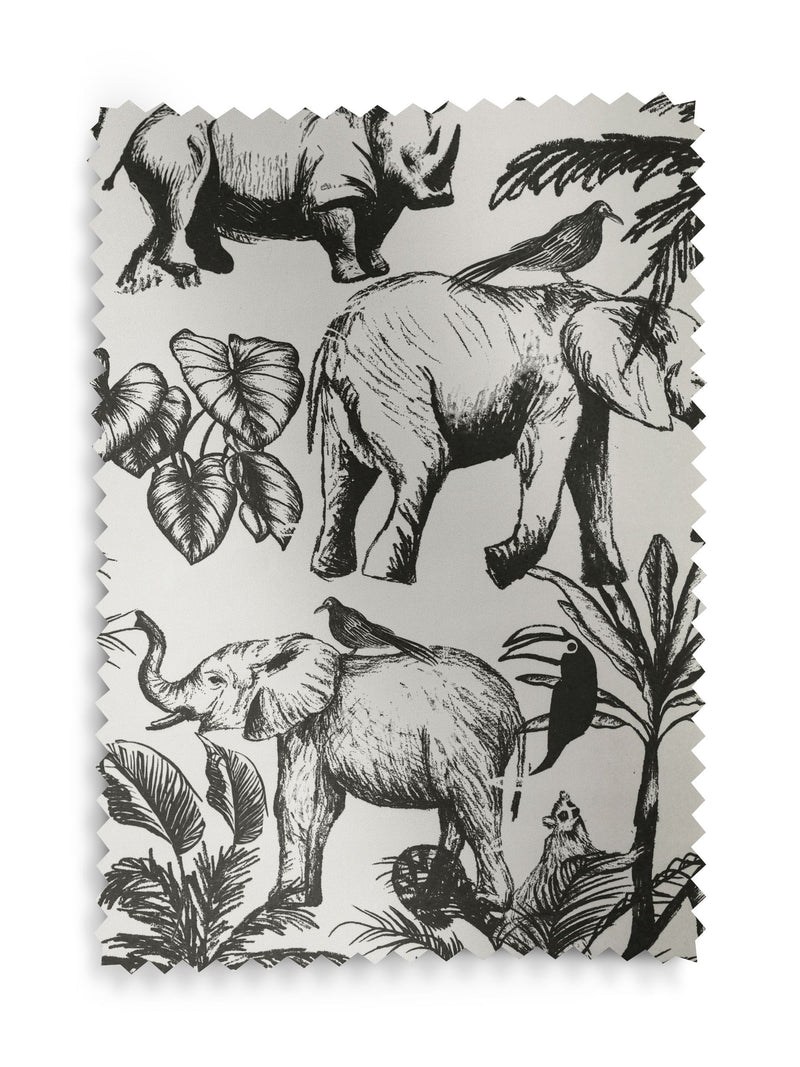 Monochrome safari print blackout bathroom roller blind, UK version