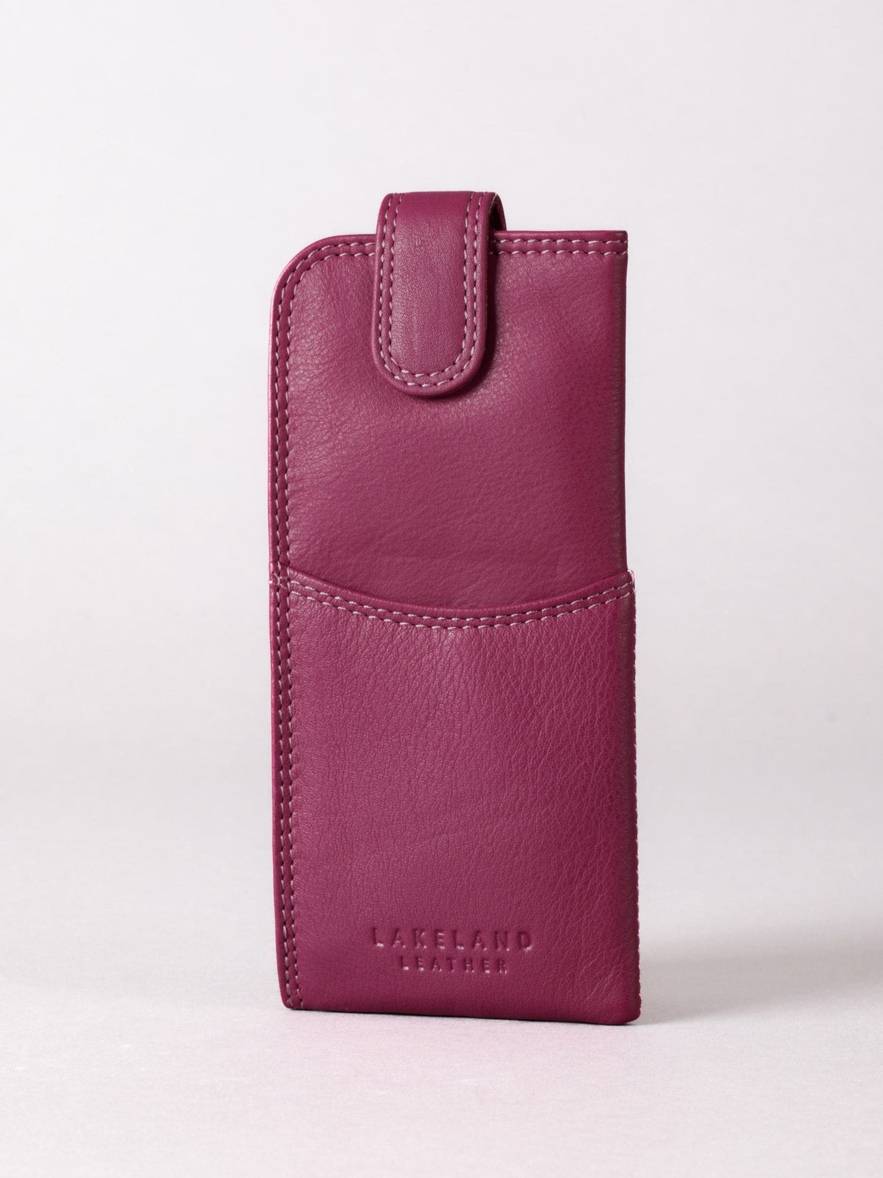 Lakeland Leather cranberry real leather glasses case slimline (British brand)