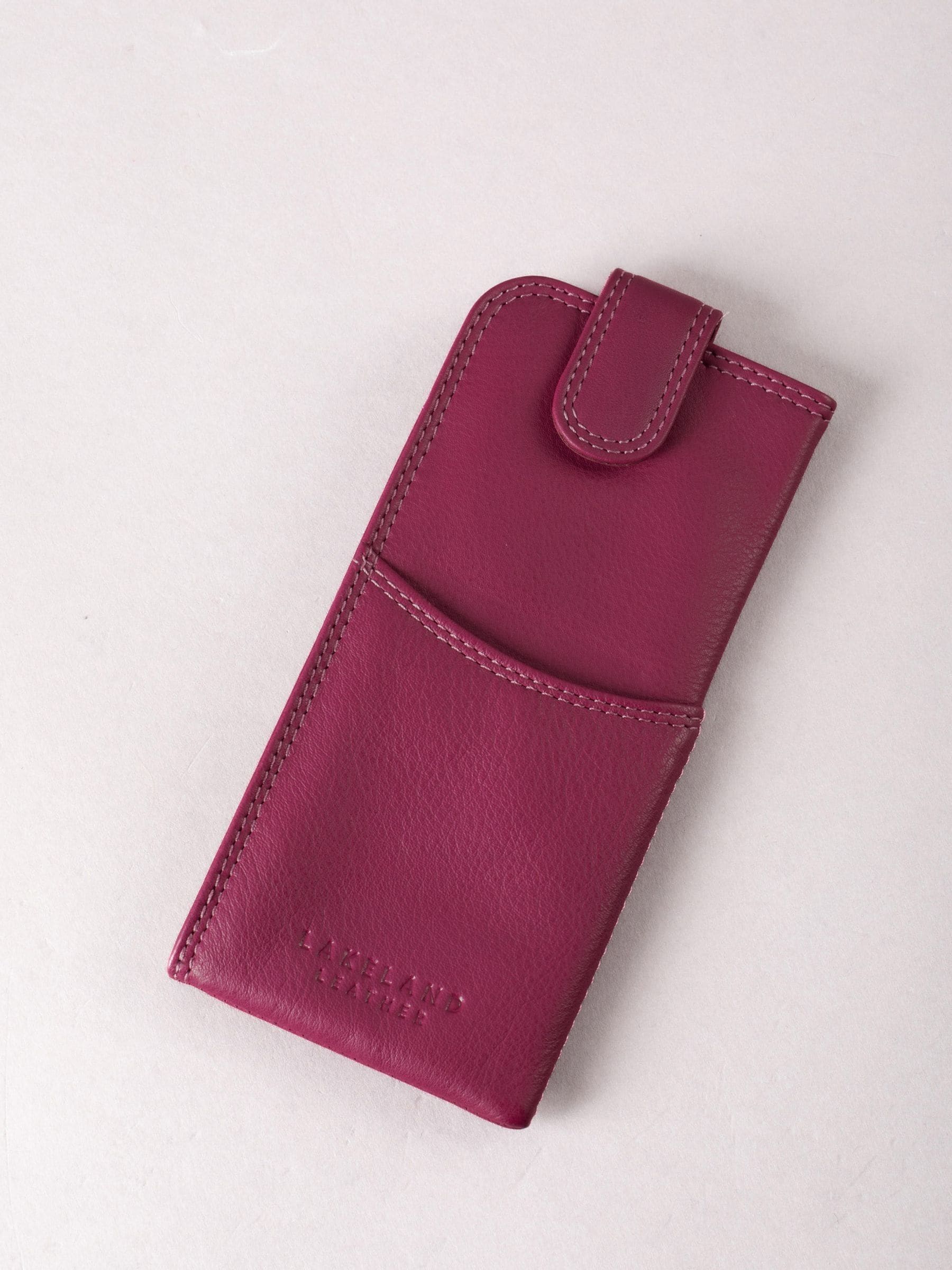 Lakeland Leather cranberry real leather glasses case slimline (British brand)