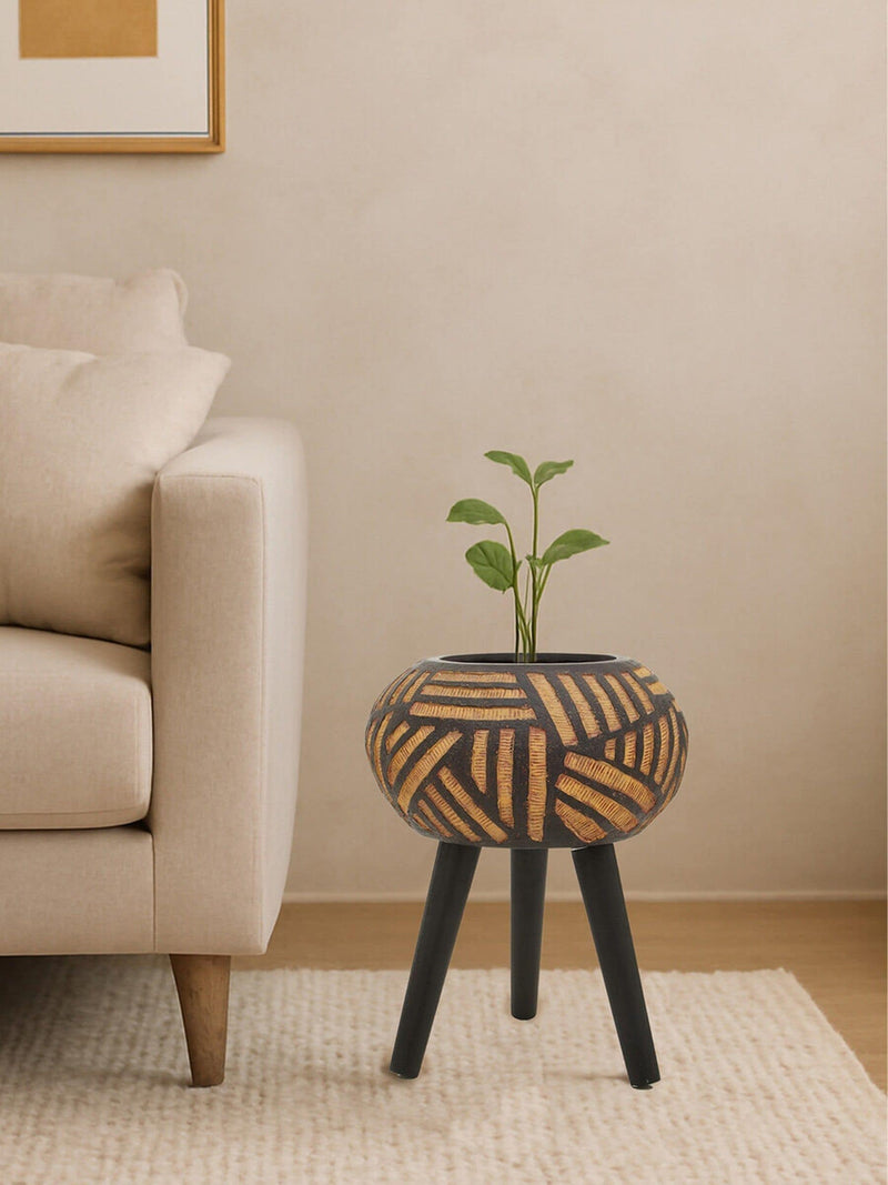 Fifty Five South black Darnell tapered planter with beech legs, 44cm (British brand)