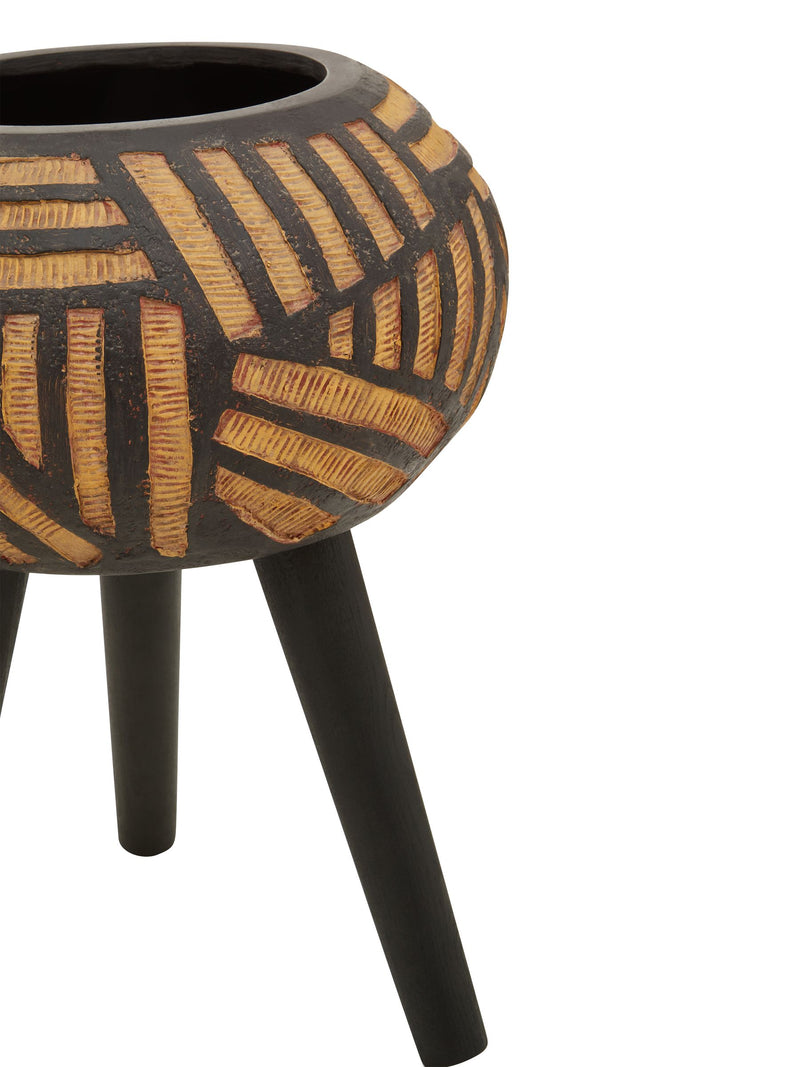 Fifty Five South black Darnell tapered planter with beech legs, 44cm (British brand)