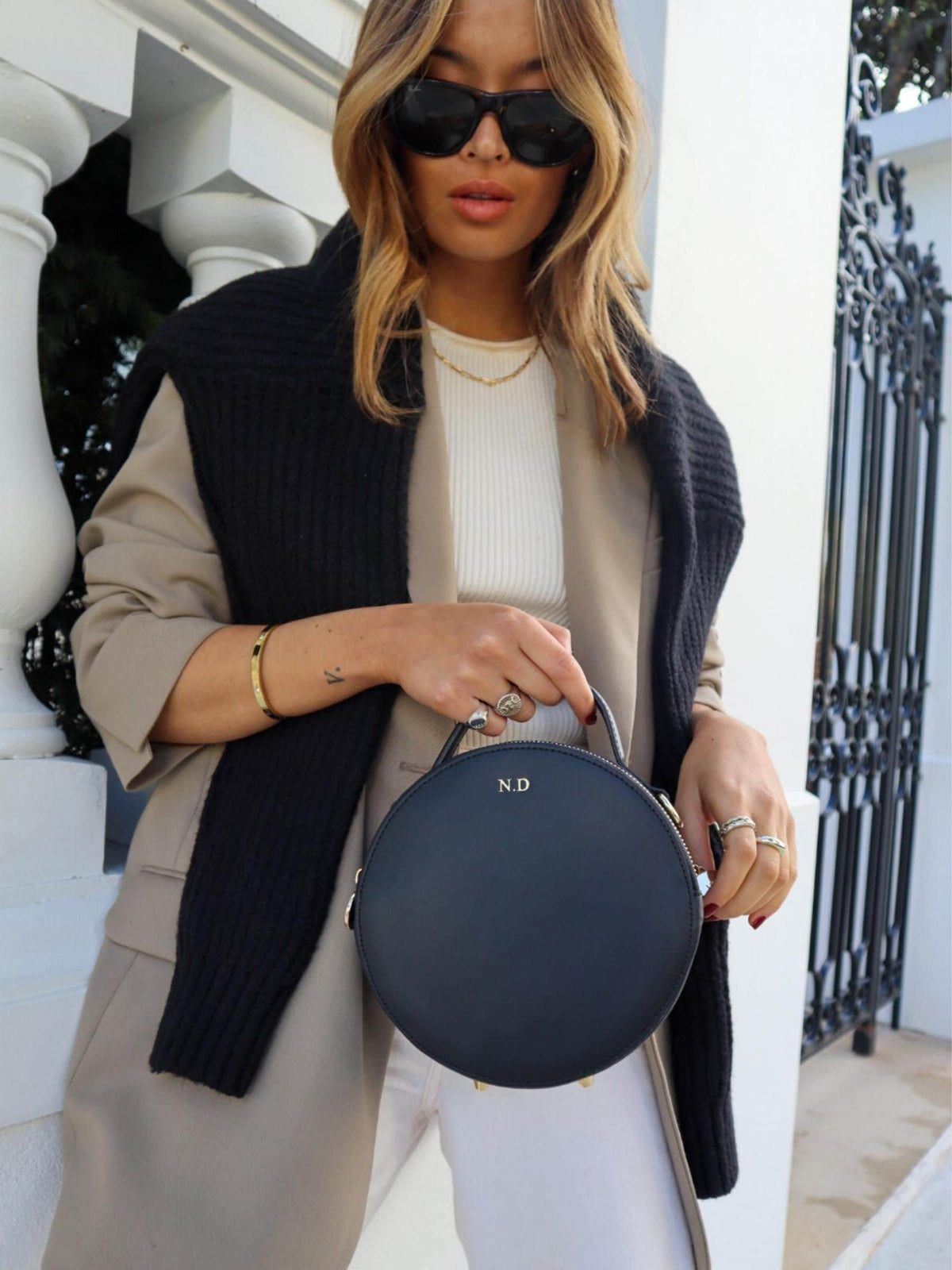 LRM Goods personalised leather circle bag 18cm (British brand)