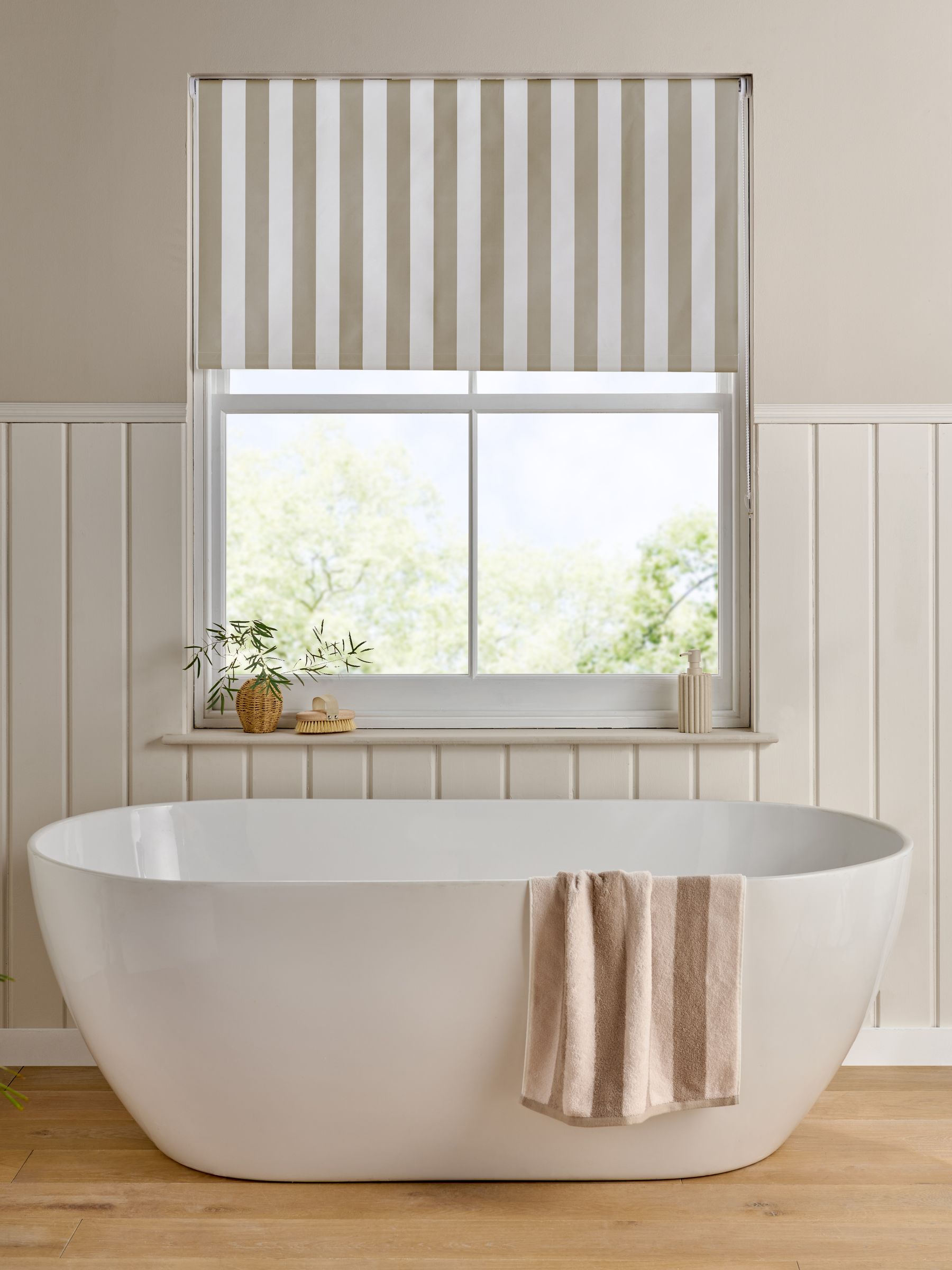 Natural Mink Ready Made Blackout Roller Blind Stripe Print
