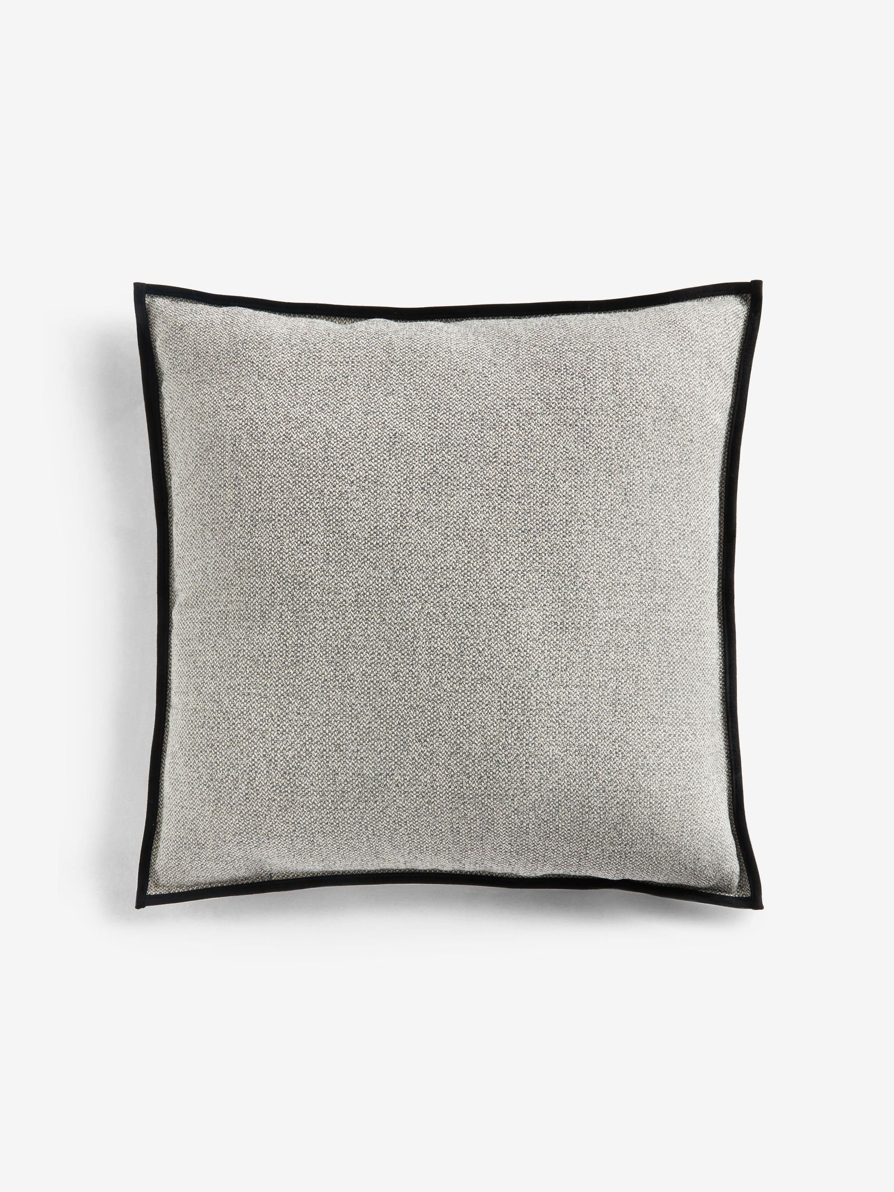 Tweed velour trim cushion black 59x59cm - British product