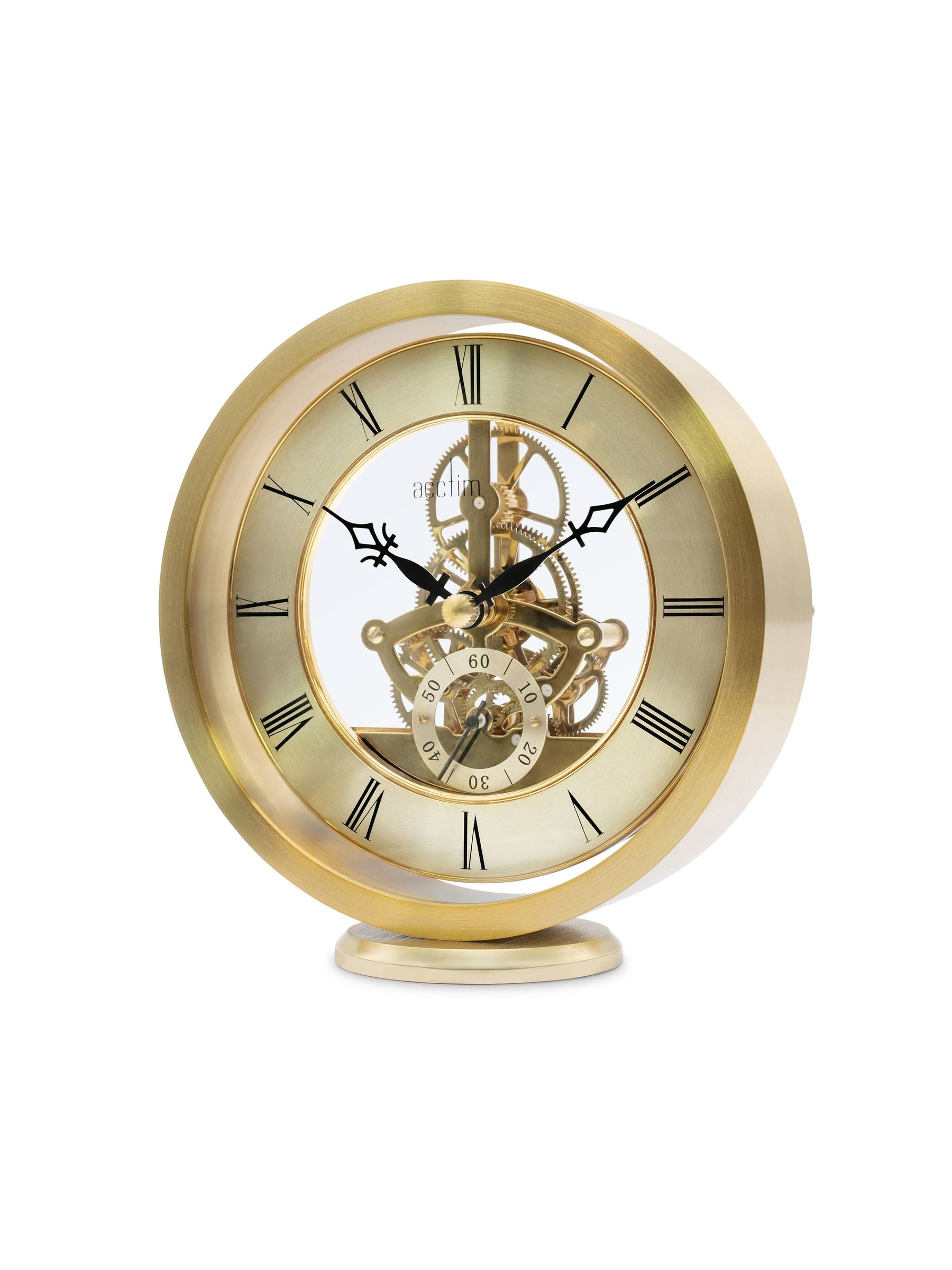 Acctim gold skeleton mantel clock 14cm, UK version