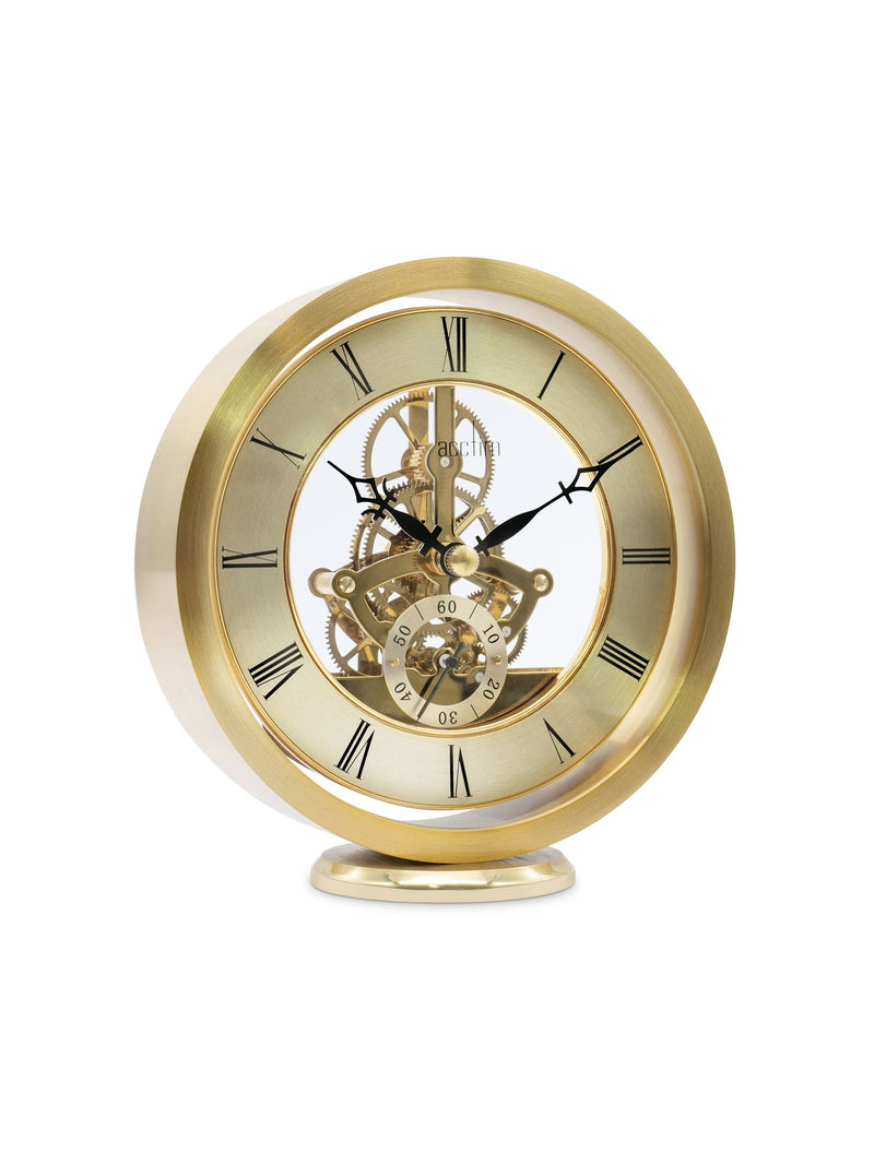 Acctim gold skeleton mantel clock 14cm, UK version