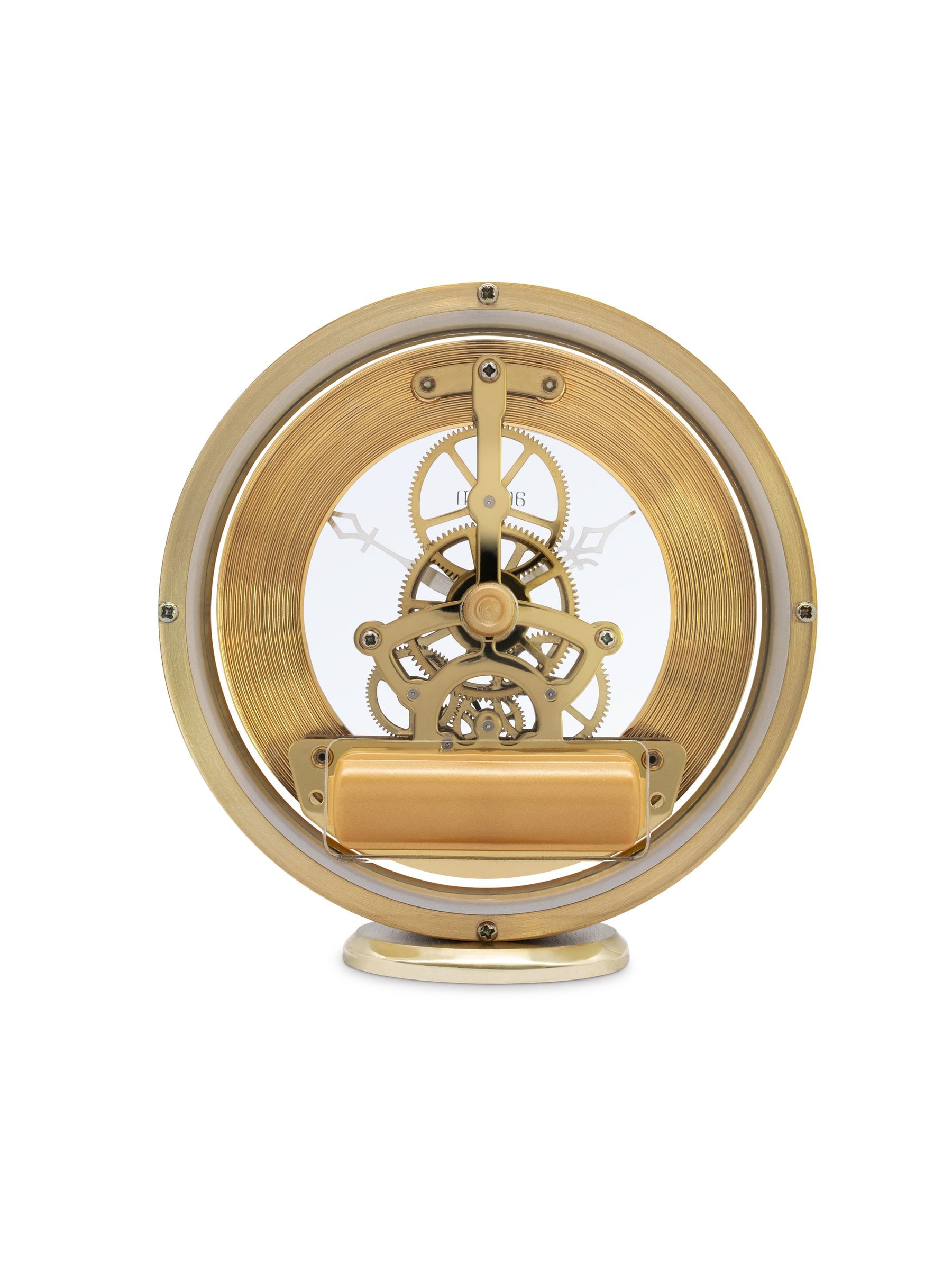 Acctim gold skeleton mantel clock 14cm, UK version