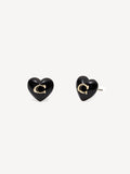 Black Resin Heart Stud Earrings with Sculpted Motif