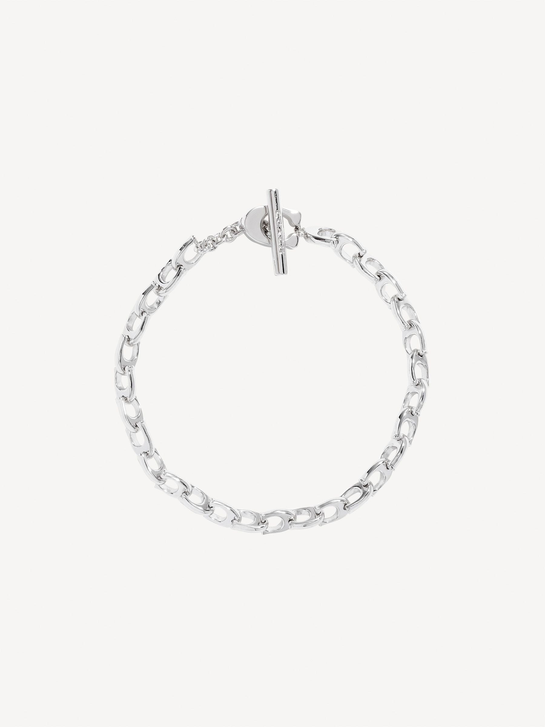 Silver Tone Brass Link Bracelet with Toggle Closure