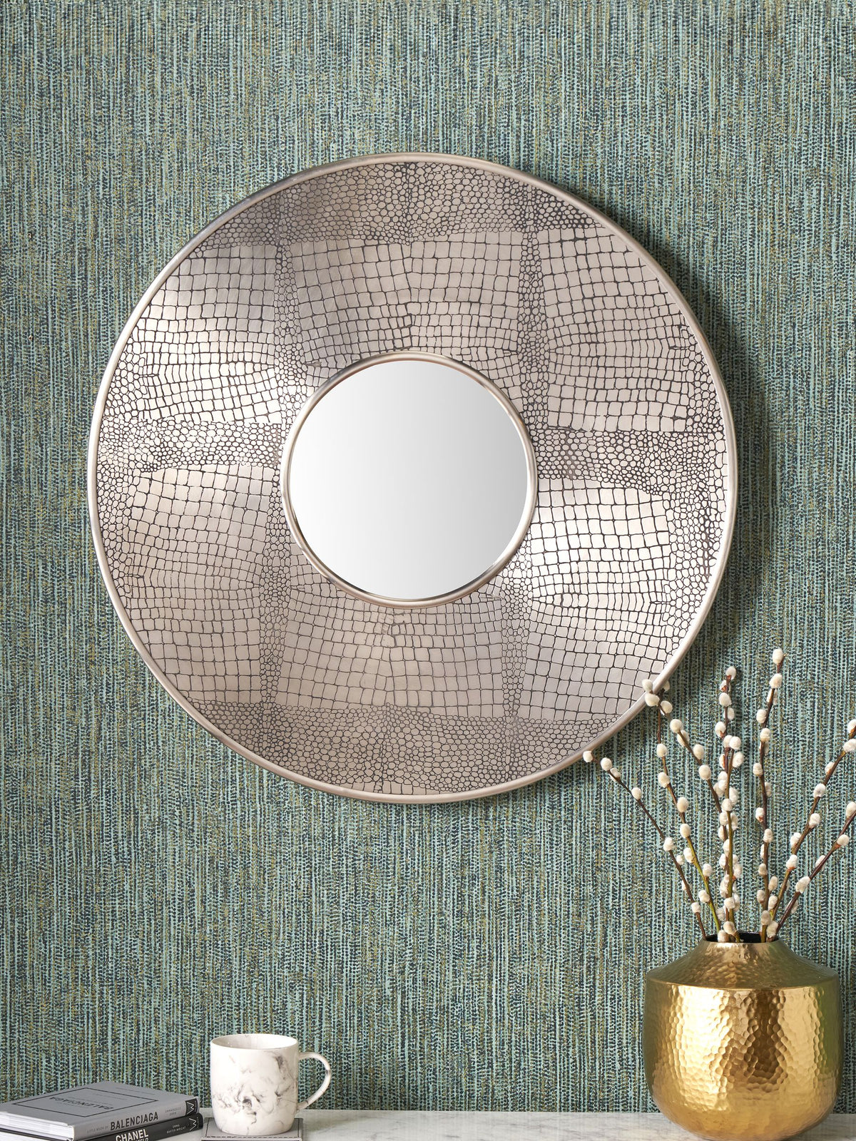 Pacific Antique Silver Metal Round Wall Mirror