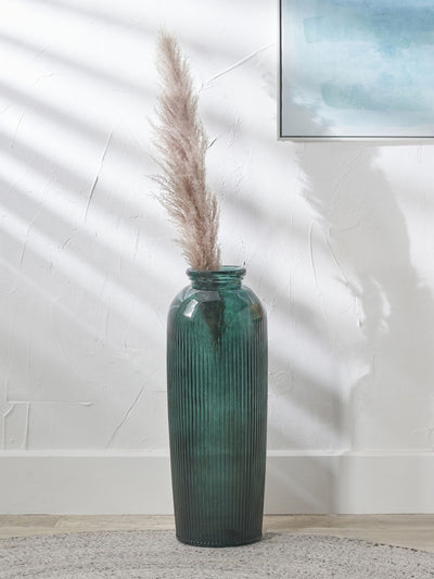 Next Pacific Teal Glass Ribbed Tall Vase- Buy online at McGrocer