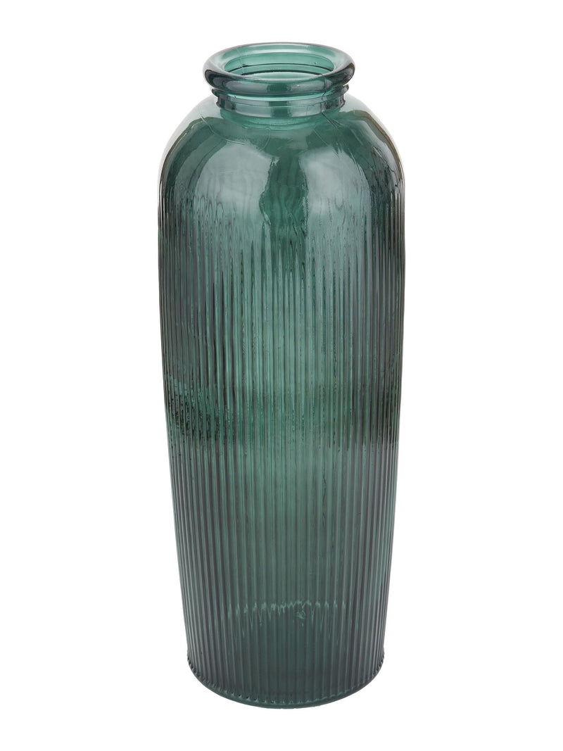 Pacific Teal Glass Ribbed Tall Vase