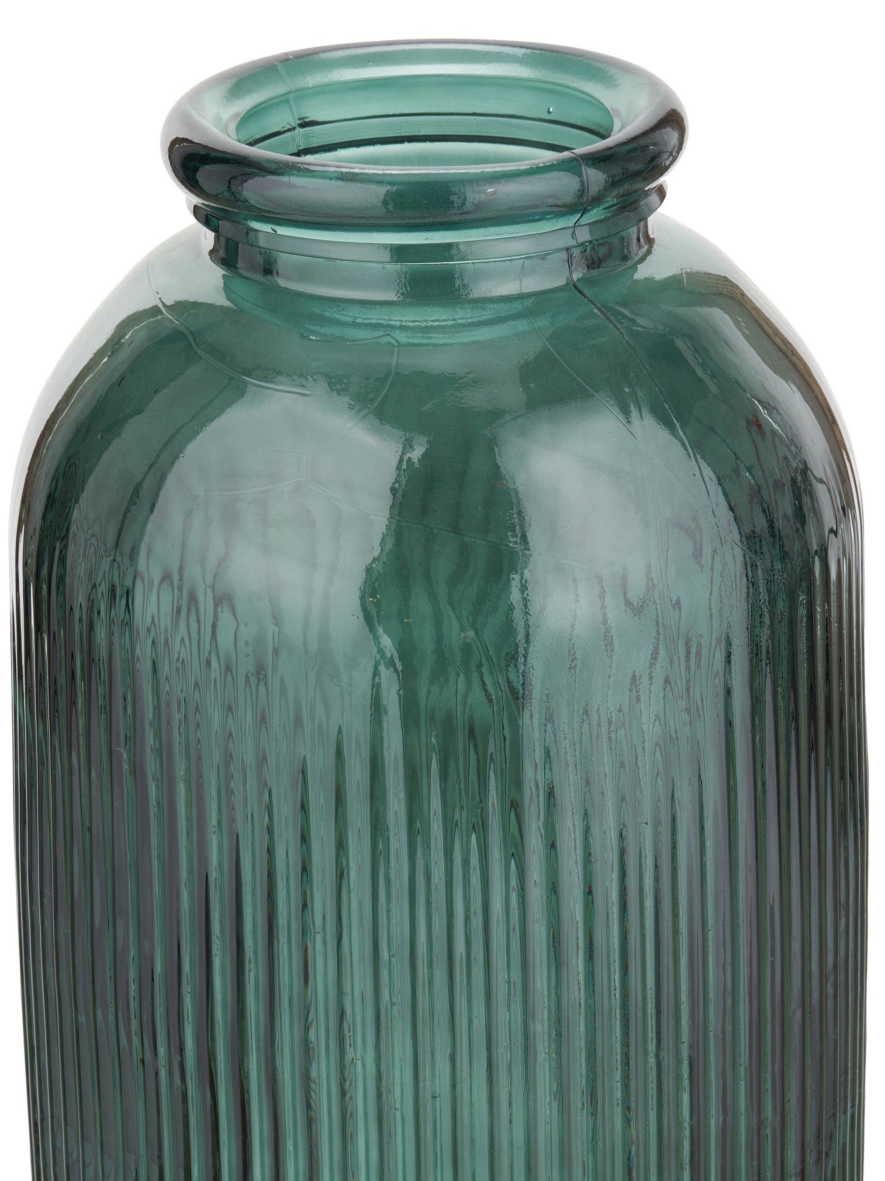 Pacific Teal Glass Ribbed Tall Vase