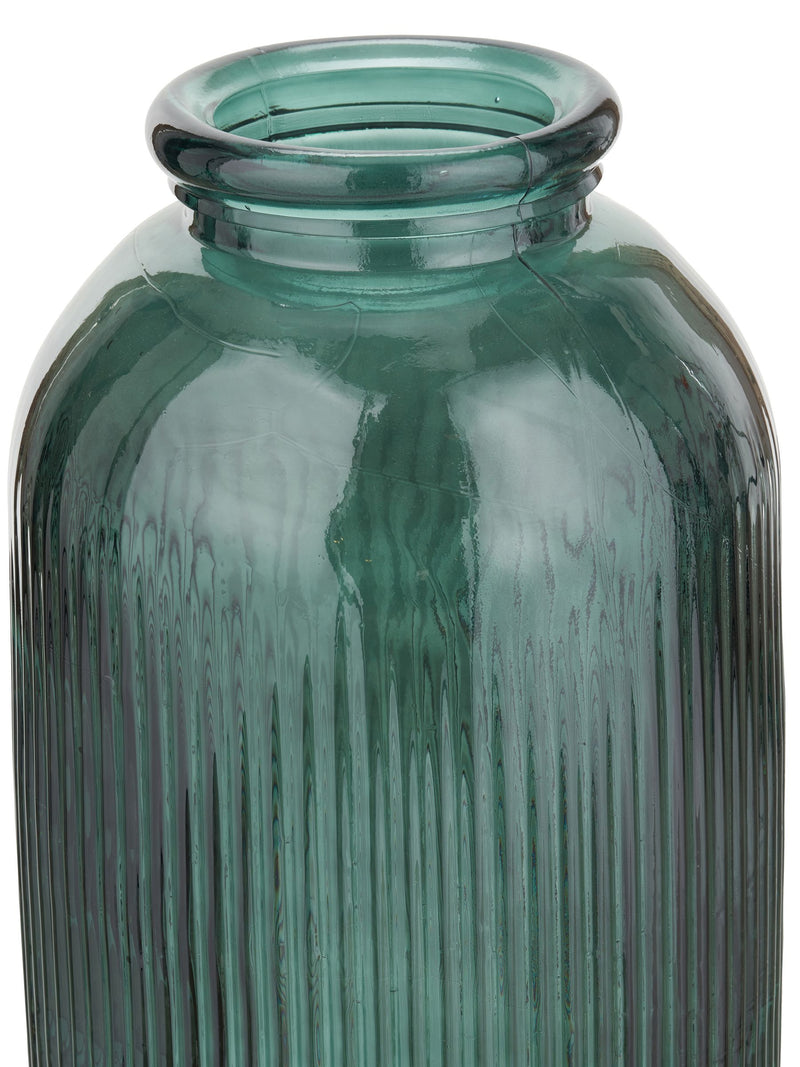 Pacific Teal Glass Ribbed Tall Vase