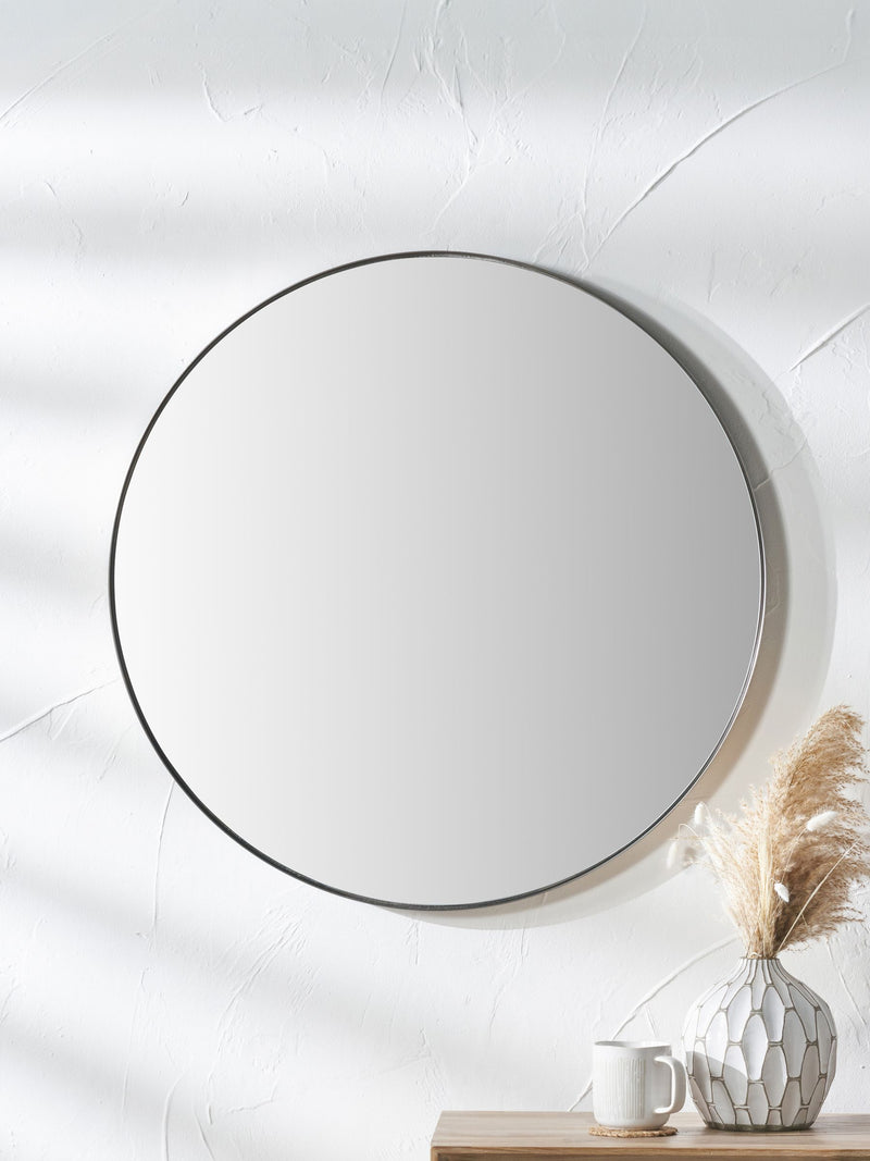 Pacific round wall mirror brushed silver small (British brand)
