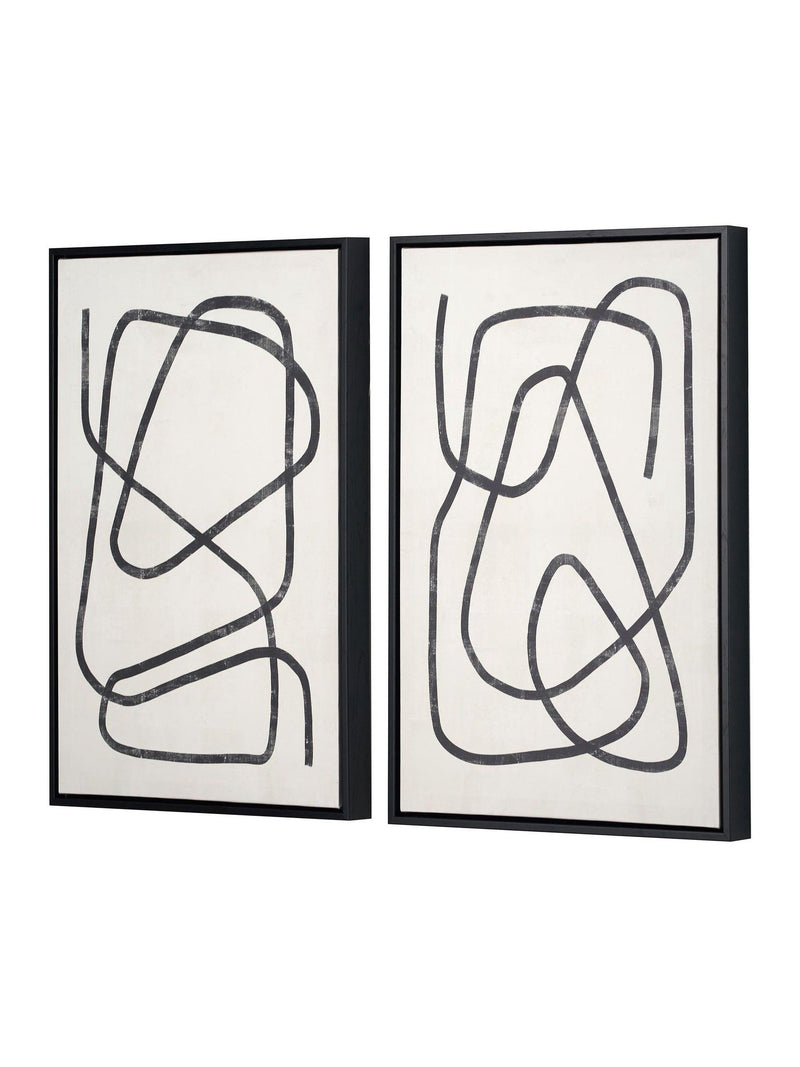Black and white squiggle print canvases with frames, imported from the UK