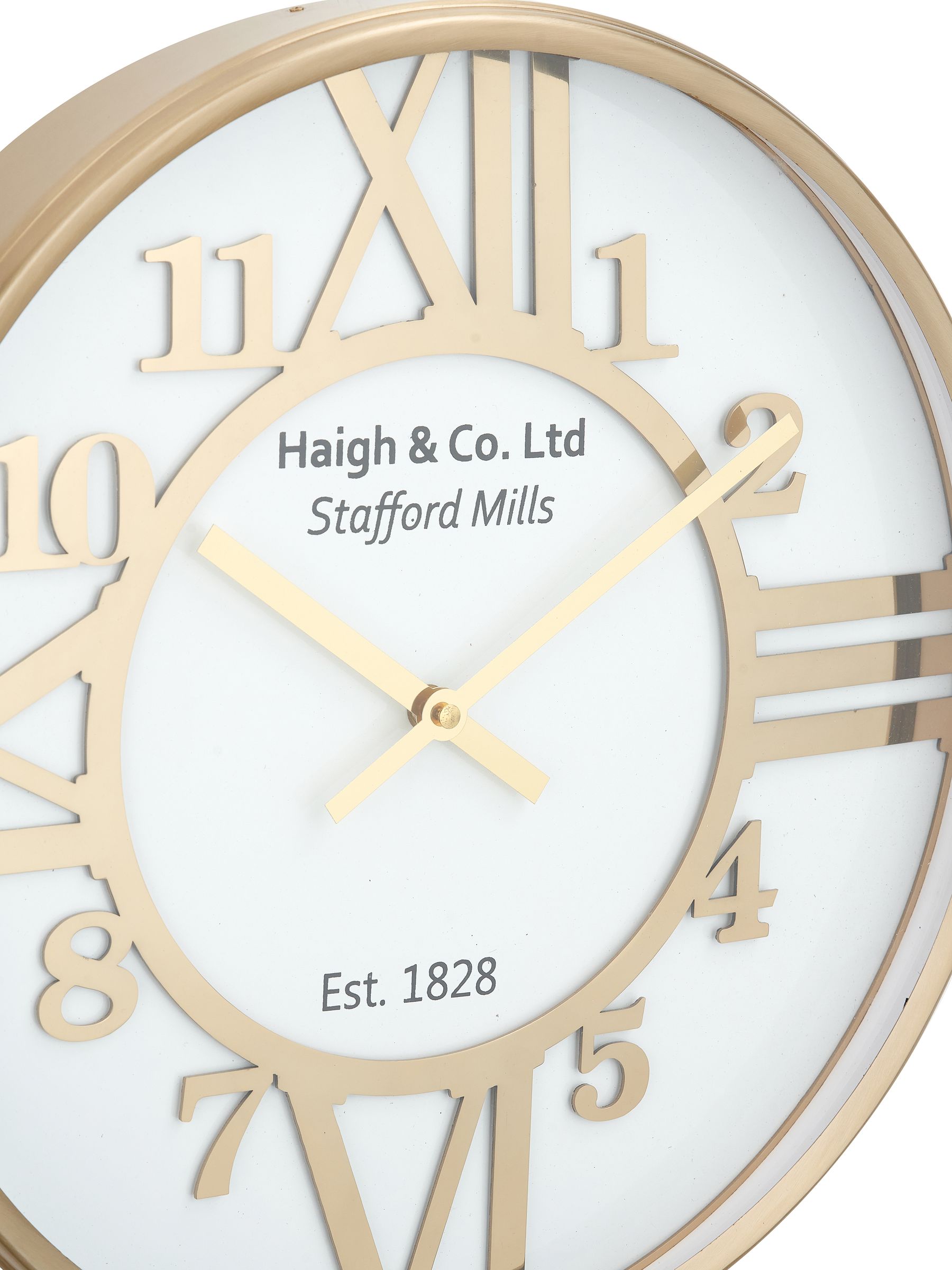 Gold and white metal round wall clock 40cm, imported from the UK