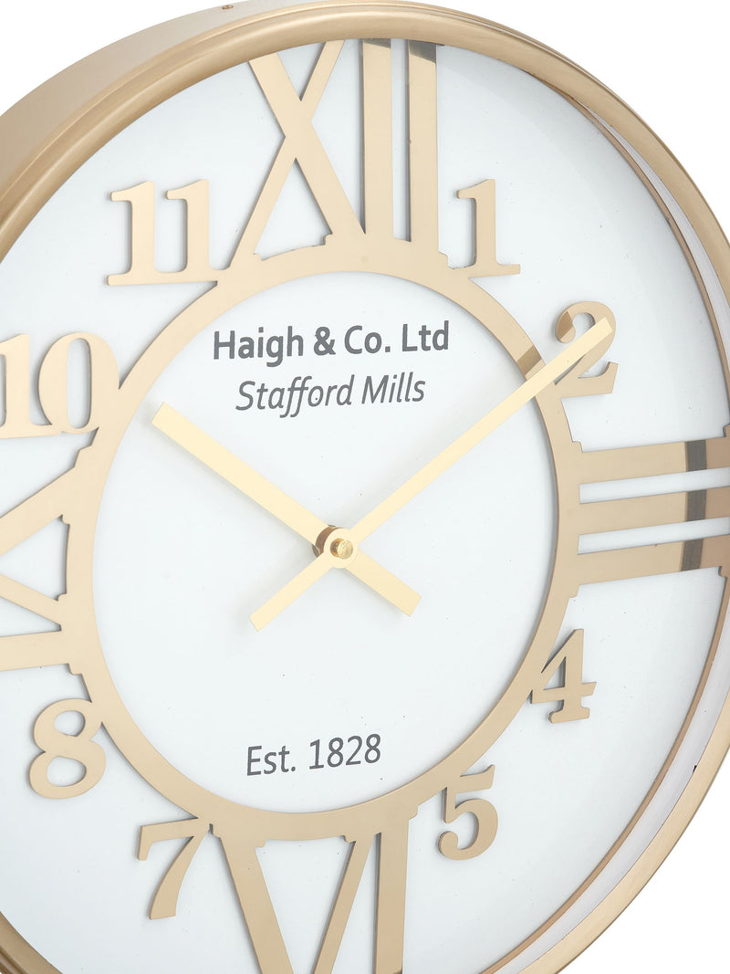 Gold and white metal round wall clock 40cm, imported from the UK