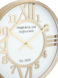 Gold and white metal round wall clock 40cm, imported from the UK