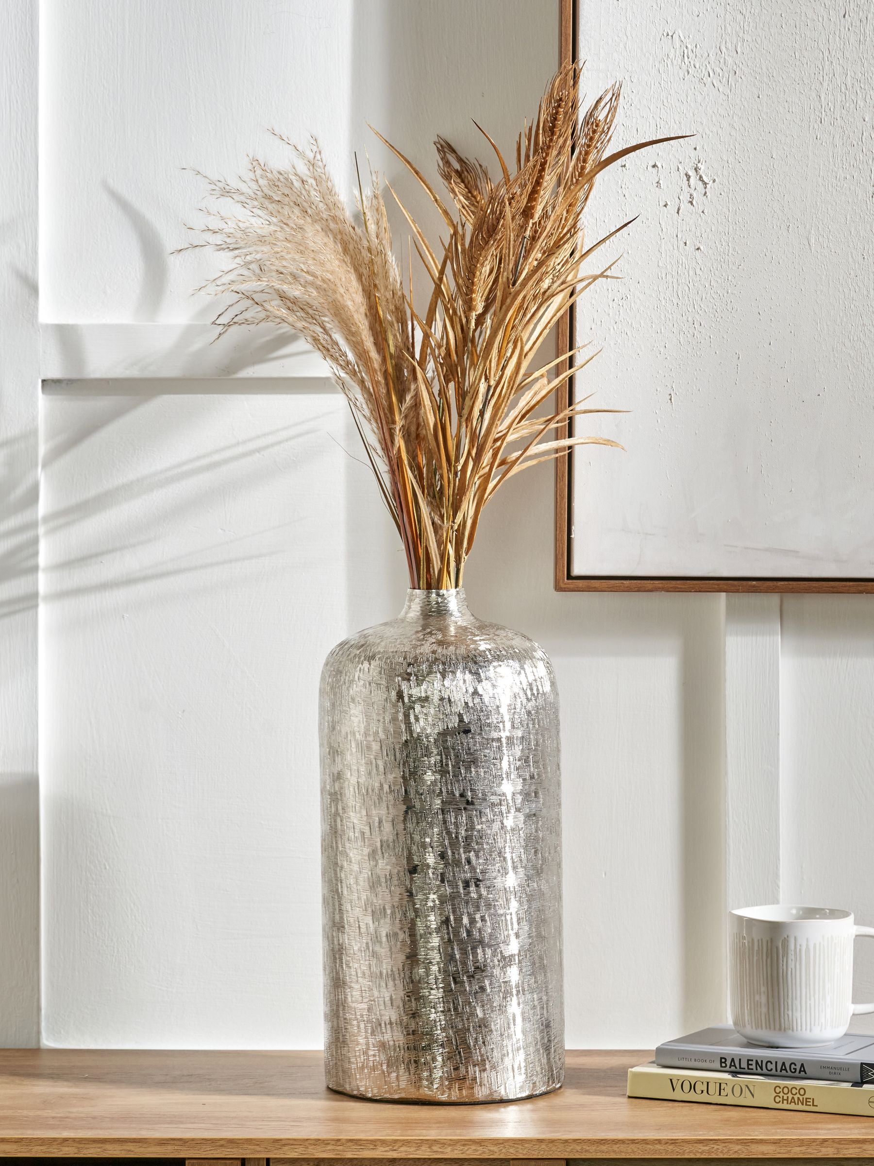 Pacific Silver metal hammered tall vase 38cm height, imported from the UK