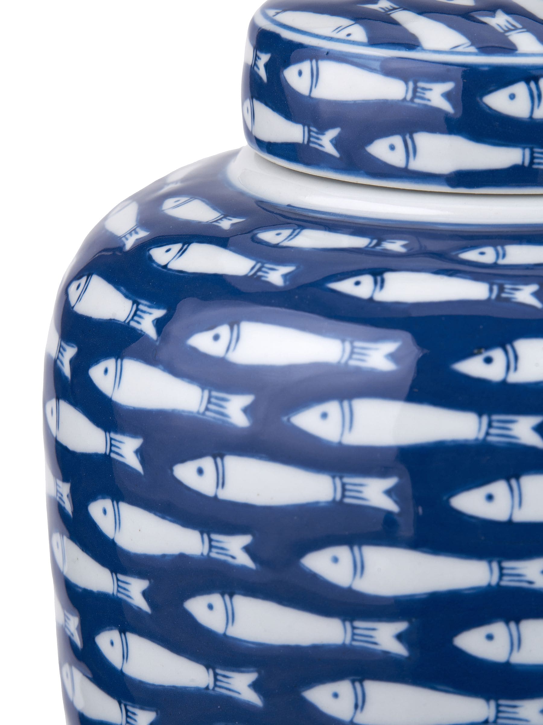 Pacific Blue Schoal decorative fish ginger jar, imported from the UK