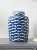 Pacific Blue Schoal decorative fish ginger jar, imported from the UK