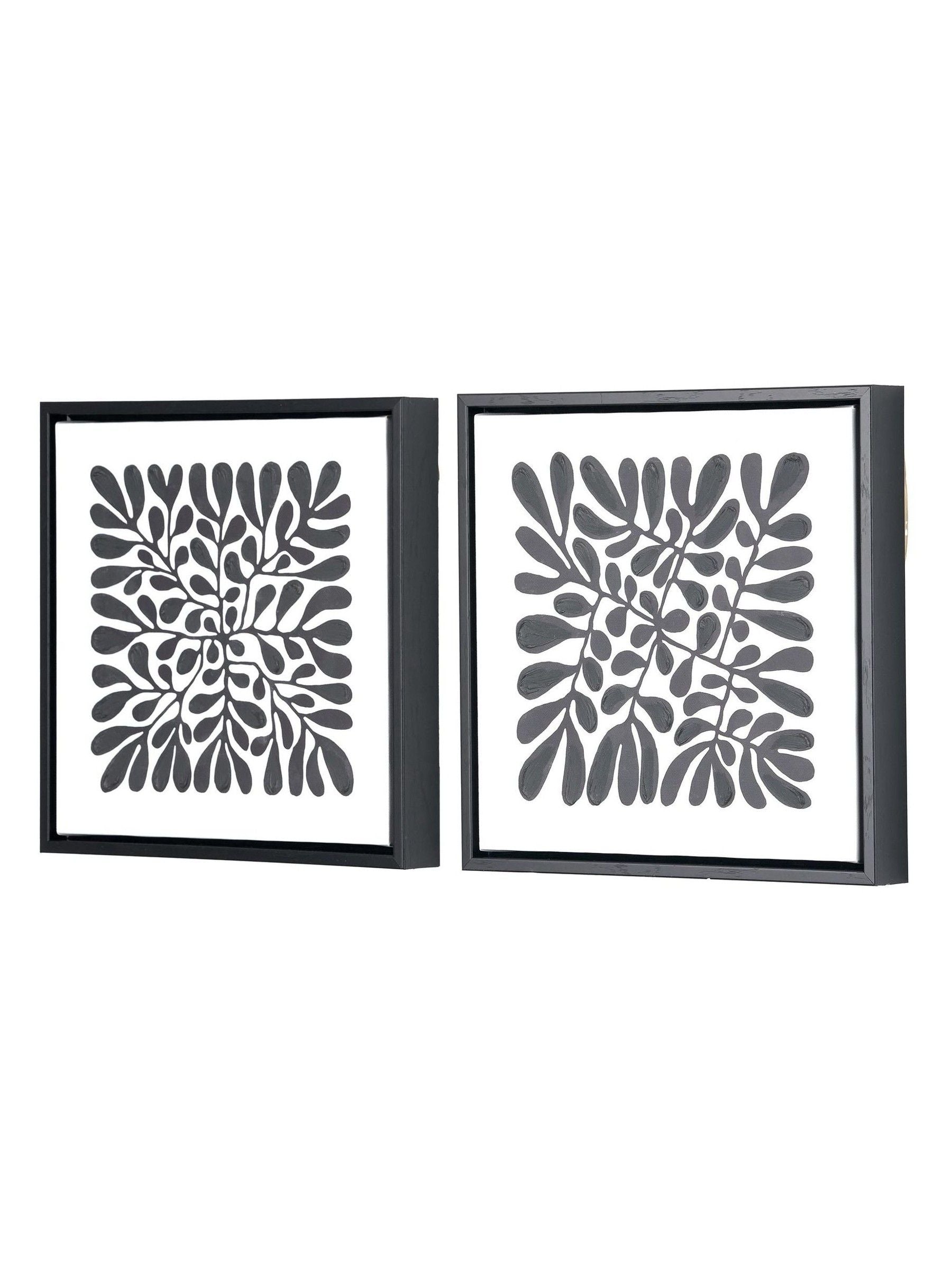 Pacific black and white leaf print square canvases with frames set of 2, imported from the UK