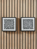 Pacific black and white leaf print square canvases with frames set of 2, imported from the UK