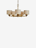 Brass Marston 5 light chandelier with brushed brass finish, imported from the UK