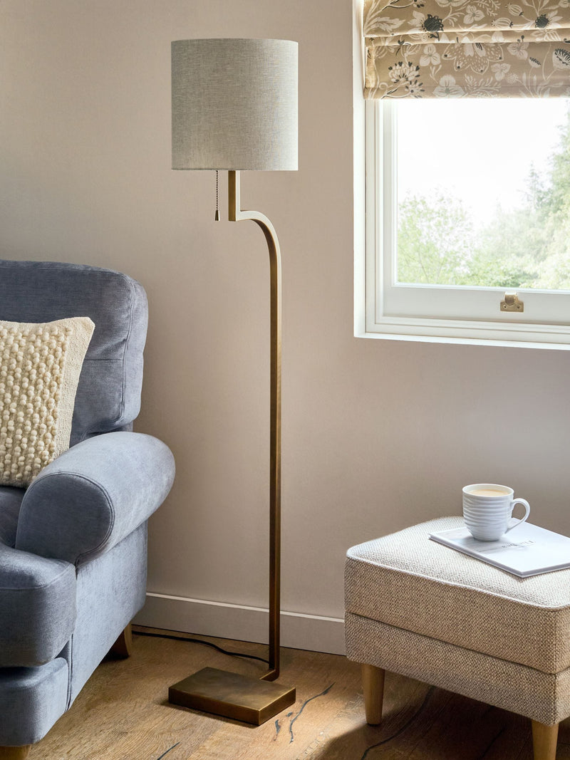 Brass Hanbury floor lamp with fabric shade 135cm - British product