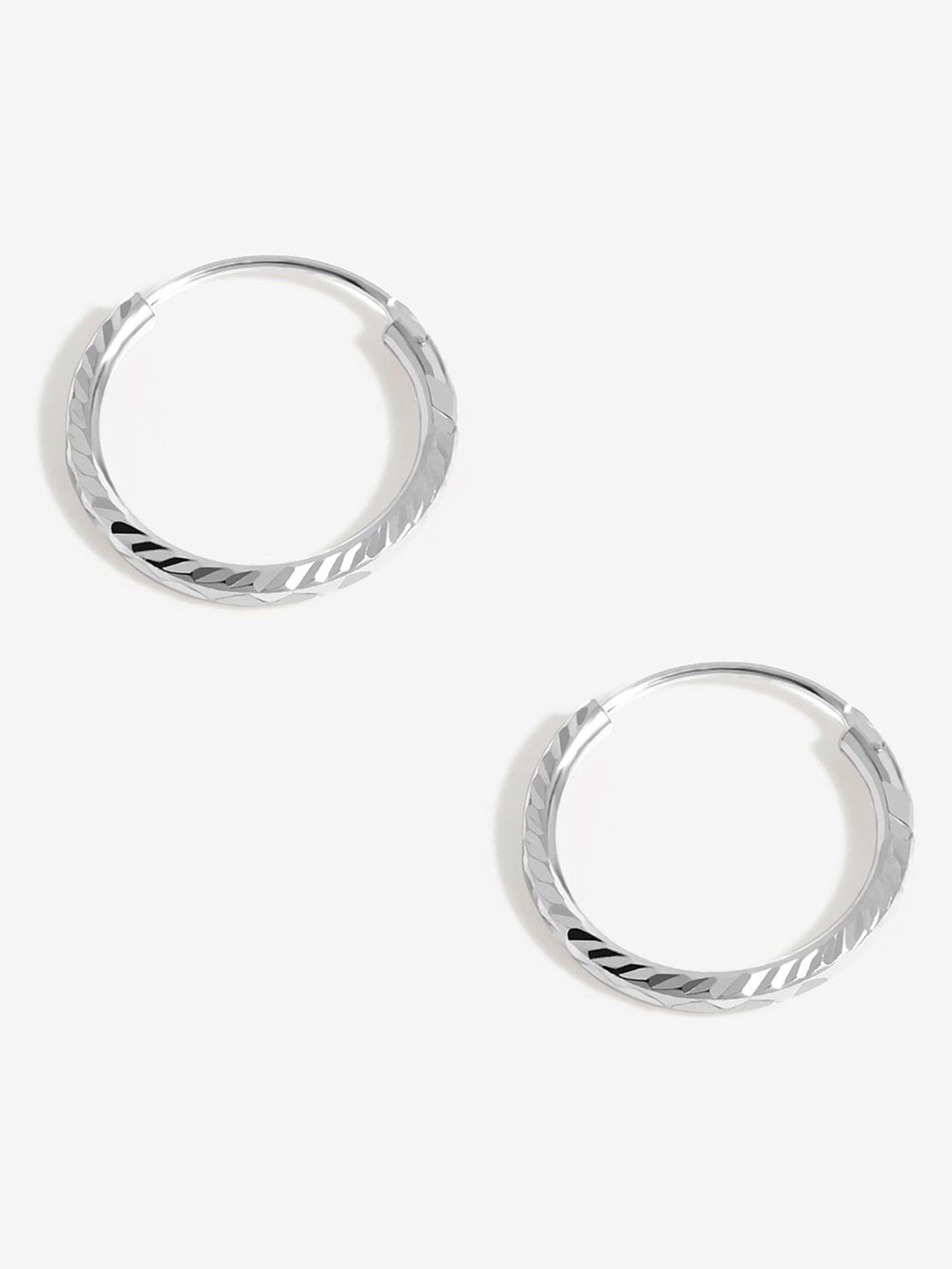 Simply Silver sterling silver textured mini sleeper hoop earrings 18mm (British brand)