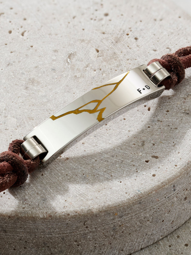 Posh Totty Designs personalised Kintsugi leather cord bracelet in dark brown leather, imported from the UK