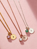 Posh Totty Designs personalised birthstone and initial disc charm necklace, imported from the UK