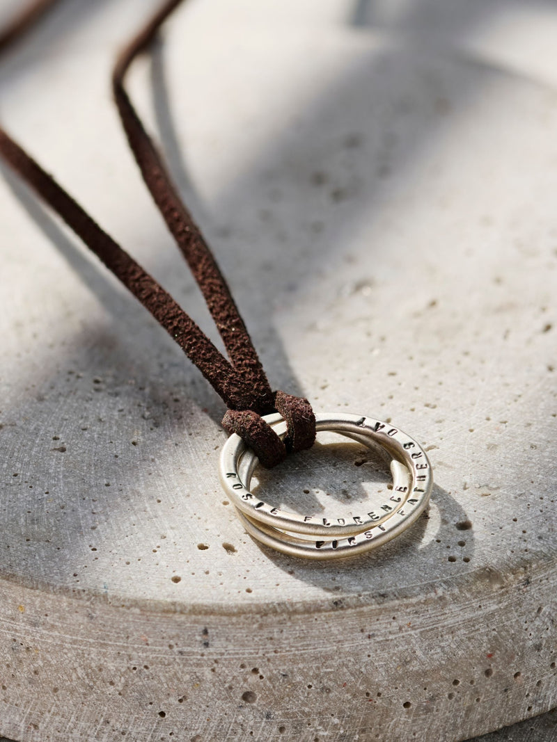 Posh Totty Designs Personalised Two Ring Russian Leather Cord Necklace 24 inch, imported from the UK
