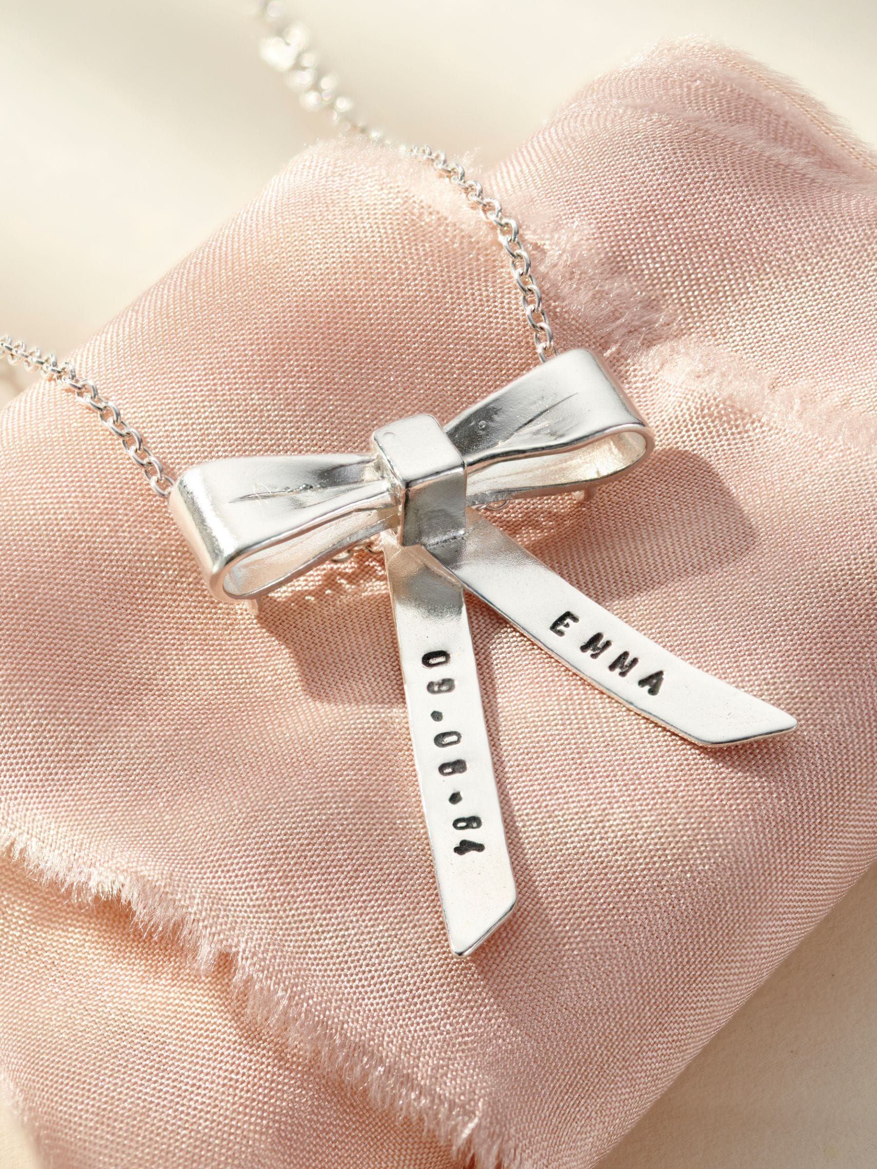 Posh Totty Designs personalised bow charm necklace, imported from the UK