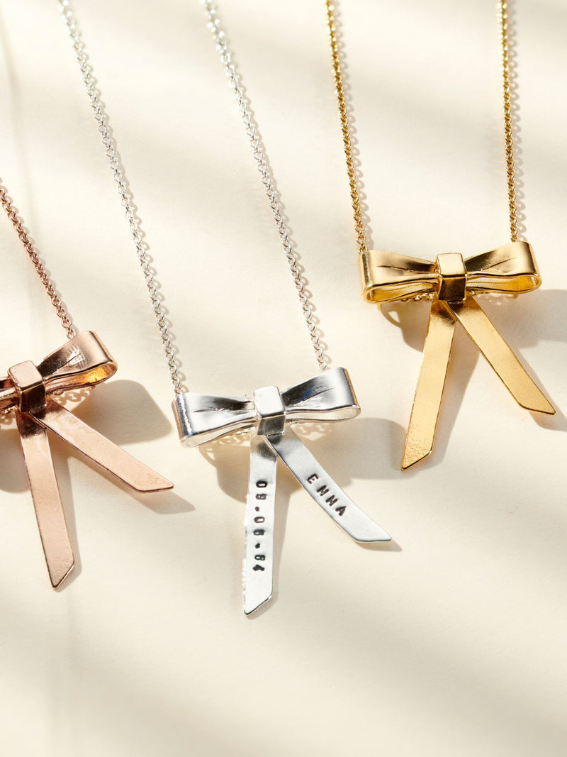 Posh Totty Designs personalised bow charm necklace, imported from the UK