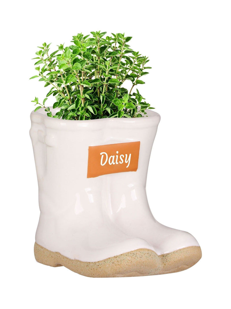 Dibor white ceramic wellington boot garden planter with glaze, UK version