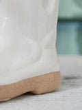 Dibor white ceramic wellington boot garden planter with glaze, UK version
