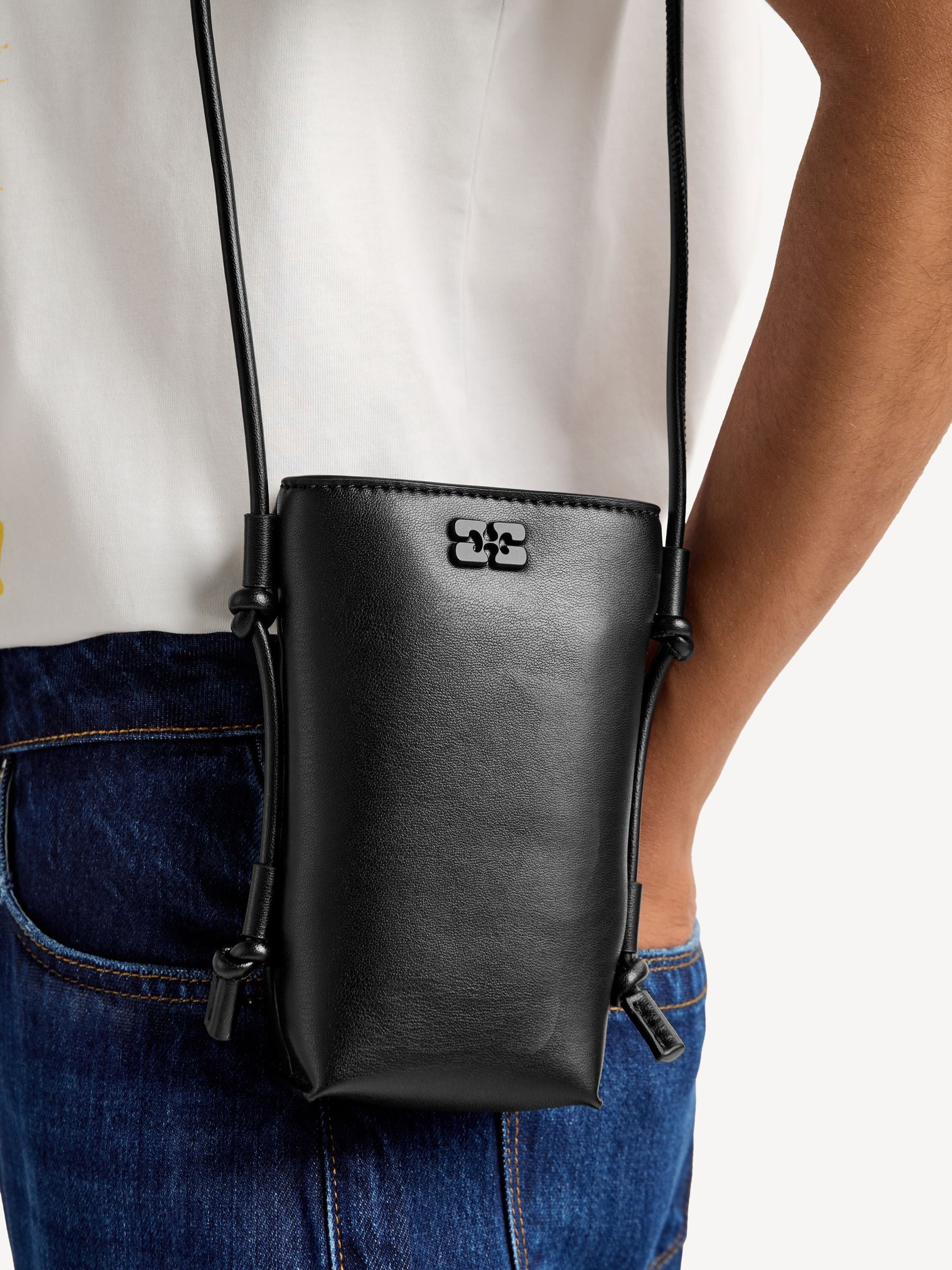 GANNI Bou crossbody bag black leather, imported from the UK