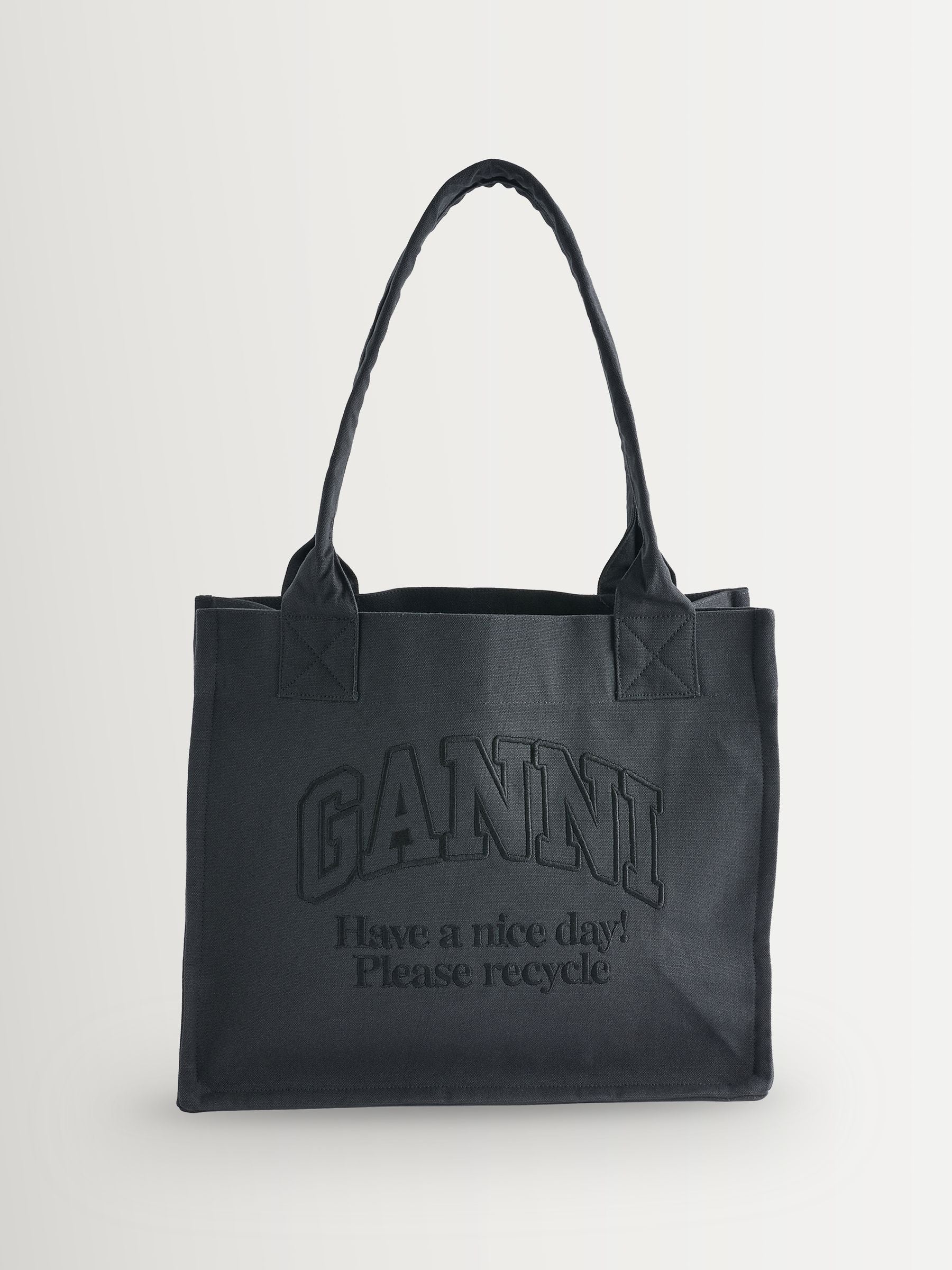 GANNI black denim tote bag with embroidered logo - British product