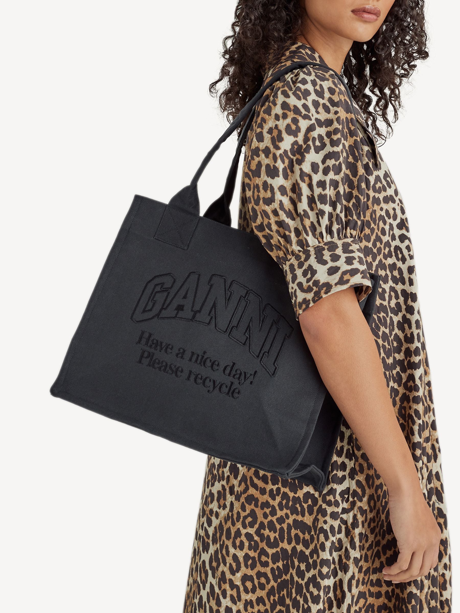 GANNI black denim tote bag with embroidered logo - British product