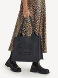 GANNI black denim tote bag with embroidered logo - British product