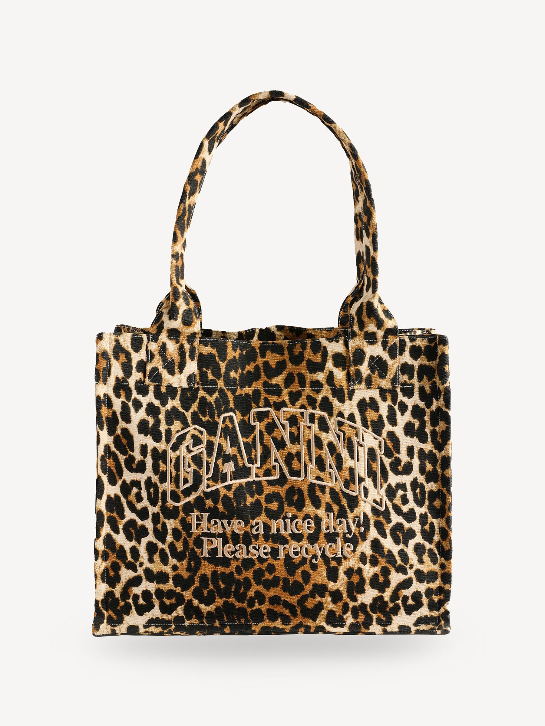 GANNI Leopard Denim Easy Shopper Tote Bag