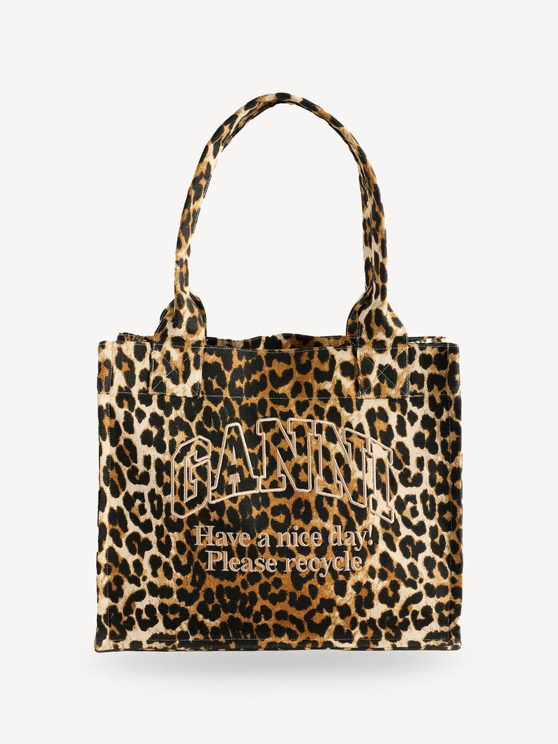 GANNI Leopard Denim Easy Shopper Tote Bag