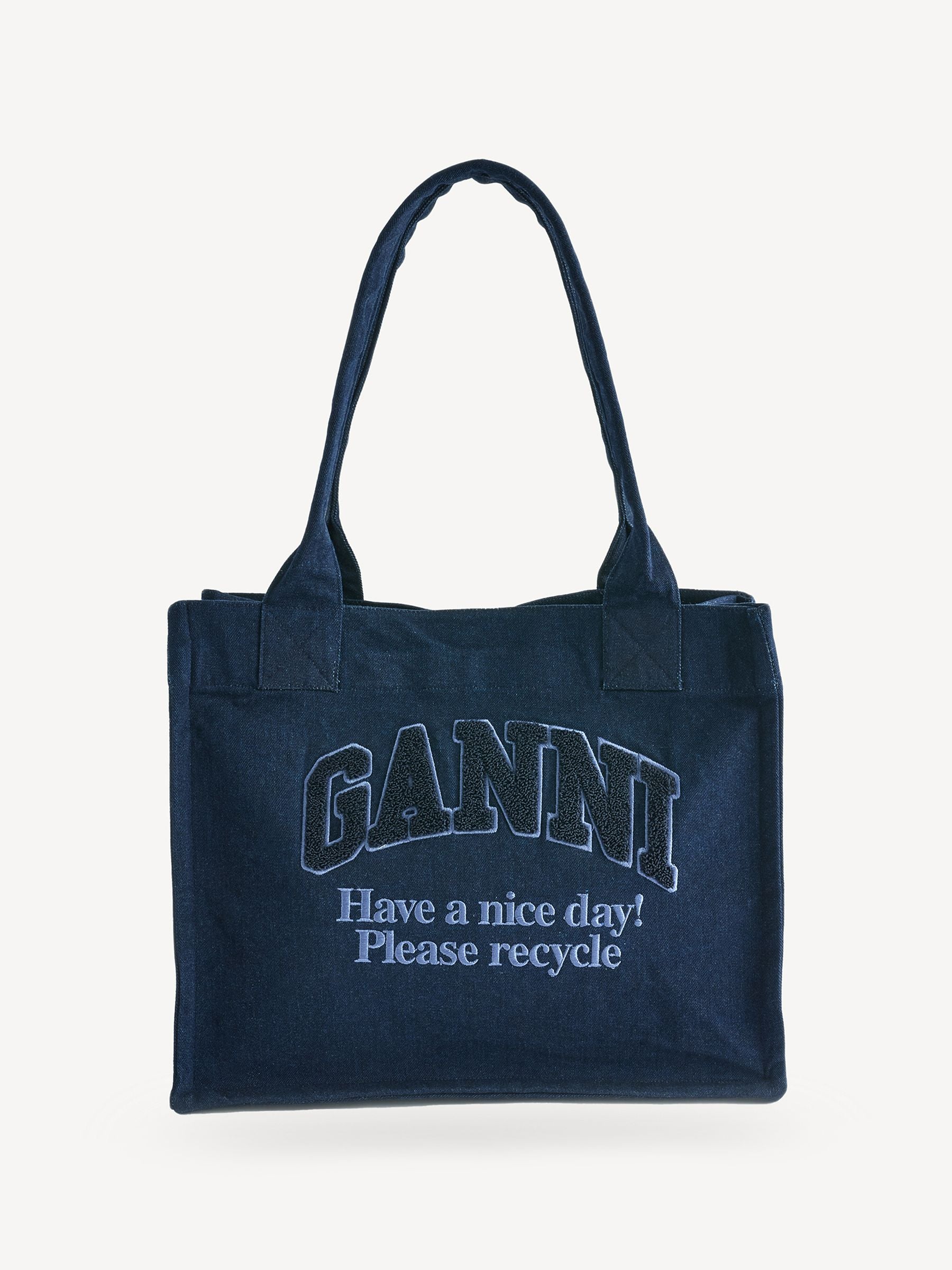 GANNI Blue Denim Easy Shopper Tote Bag