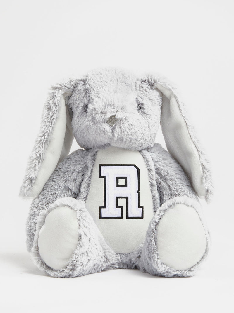Alphabet grey personalised mini plush bunny (British brand)