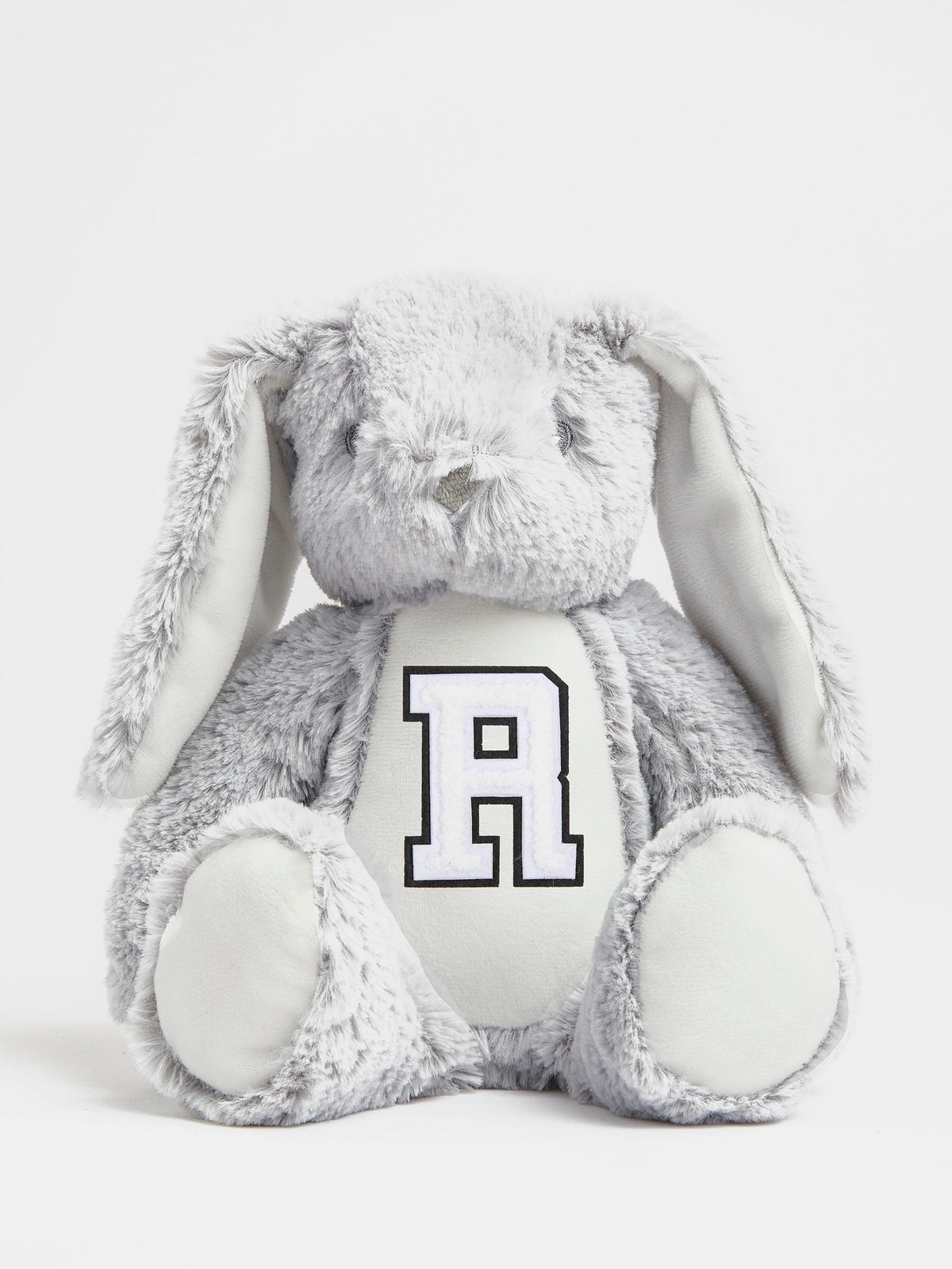 Alphabet grey personalised mini plush bunny (British brand)