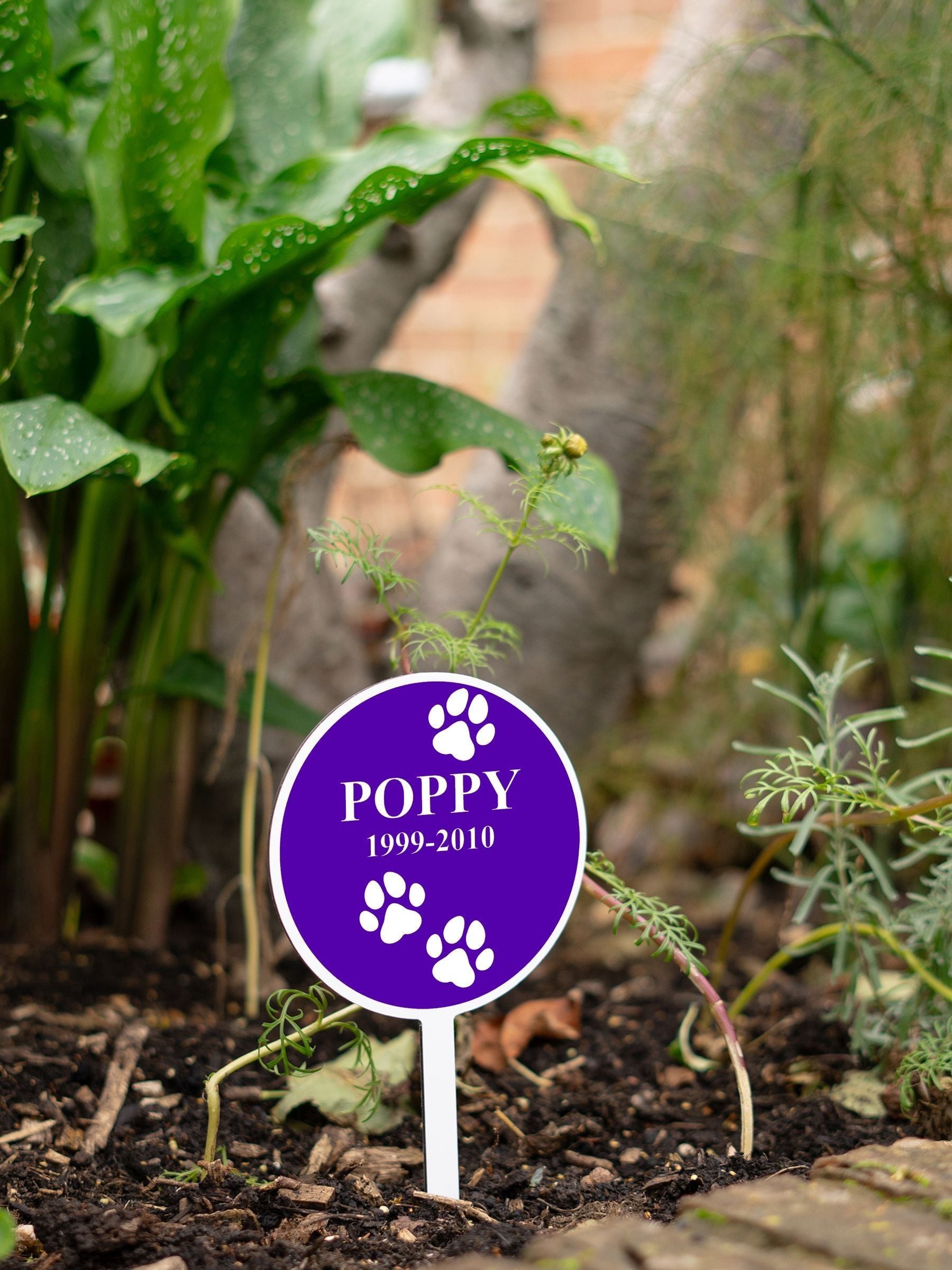 Jonnys Sister personalised round metal pet memorial plaque, UK version