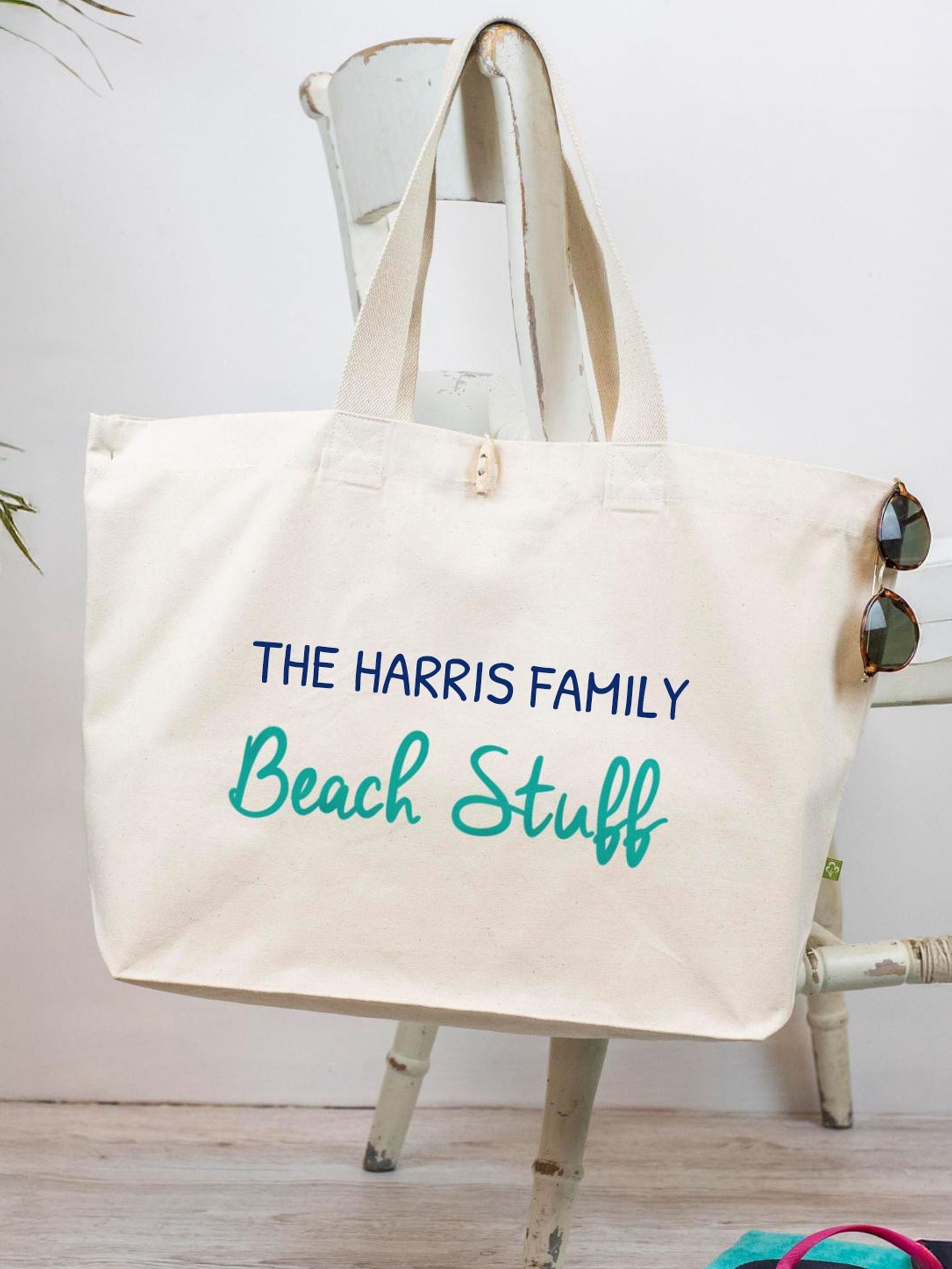 Jonnys Sister personalised canvas beach bag 40x39x19cm - British product