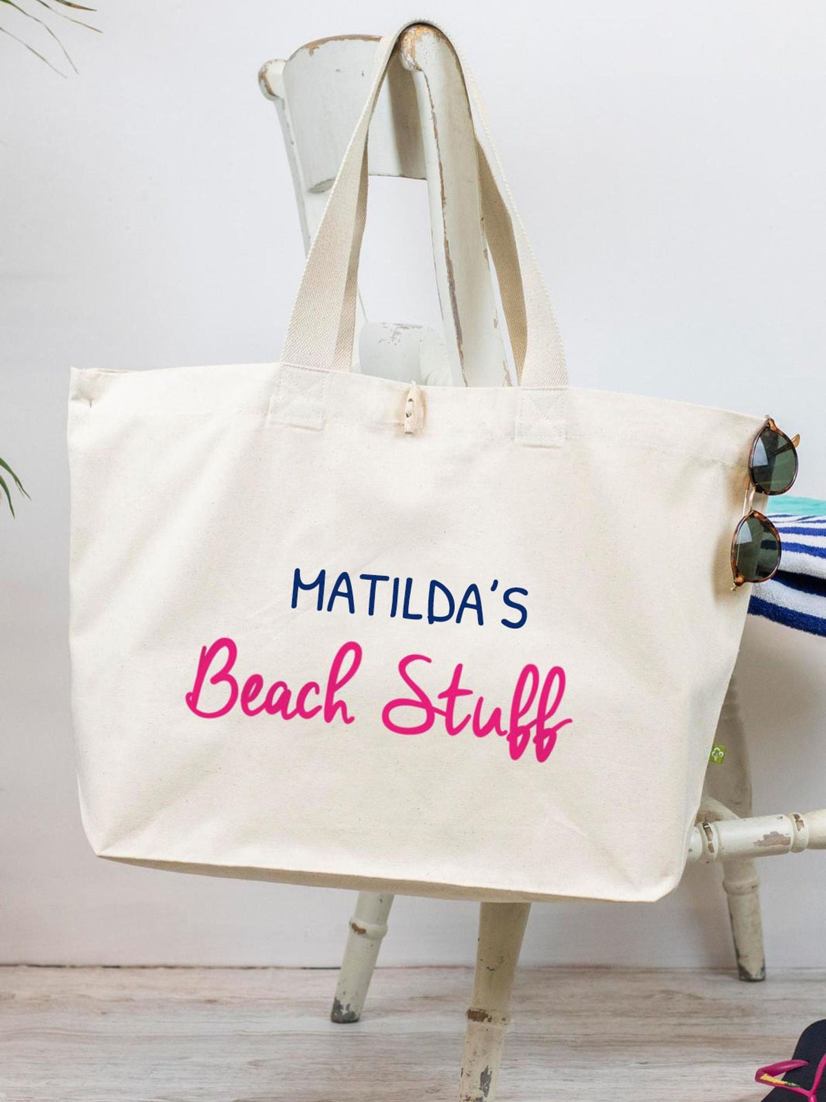 Jonnys Sister personalised canvas beach bag 40x39x19cm - British product
